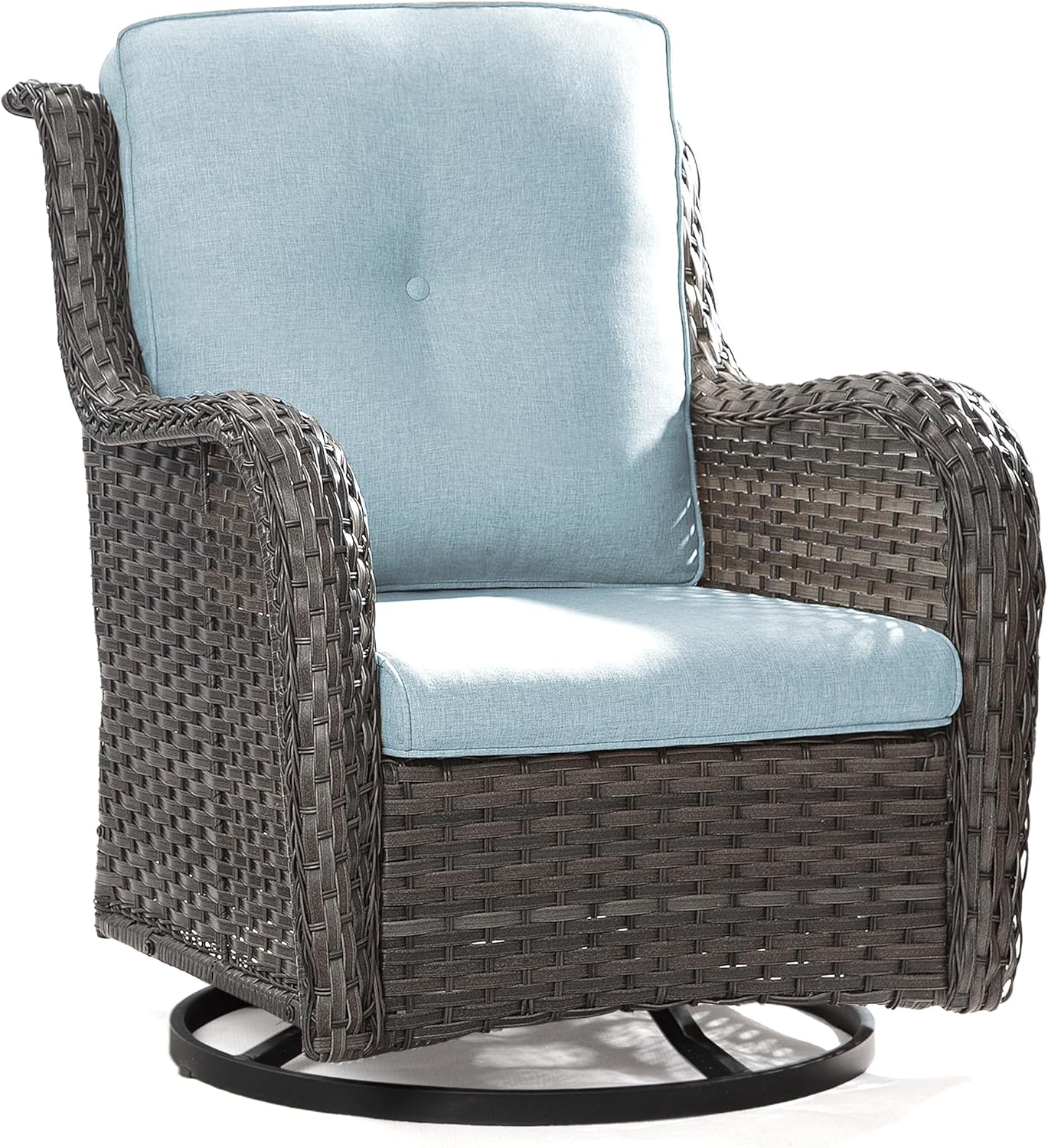 Silla giratoria para patio al aire libre, juego de conversación de mimbre para patio al aire libre con cojines de tela de olefina adecuados para
