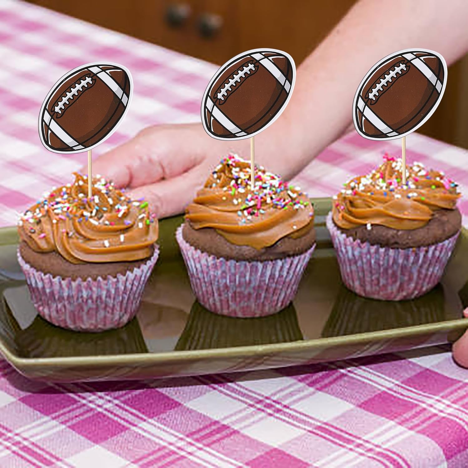 Rsstarxi Paquete de 40 adornos para cupcakes de fútbol americano, bola de rugby, decoración de cupcakes, palillos de dientes para fiesta de