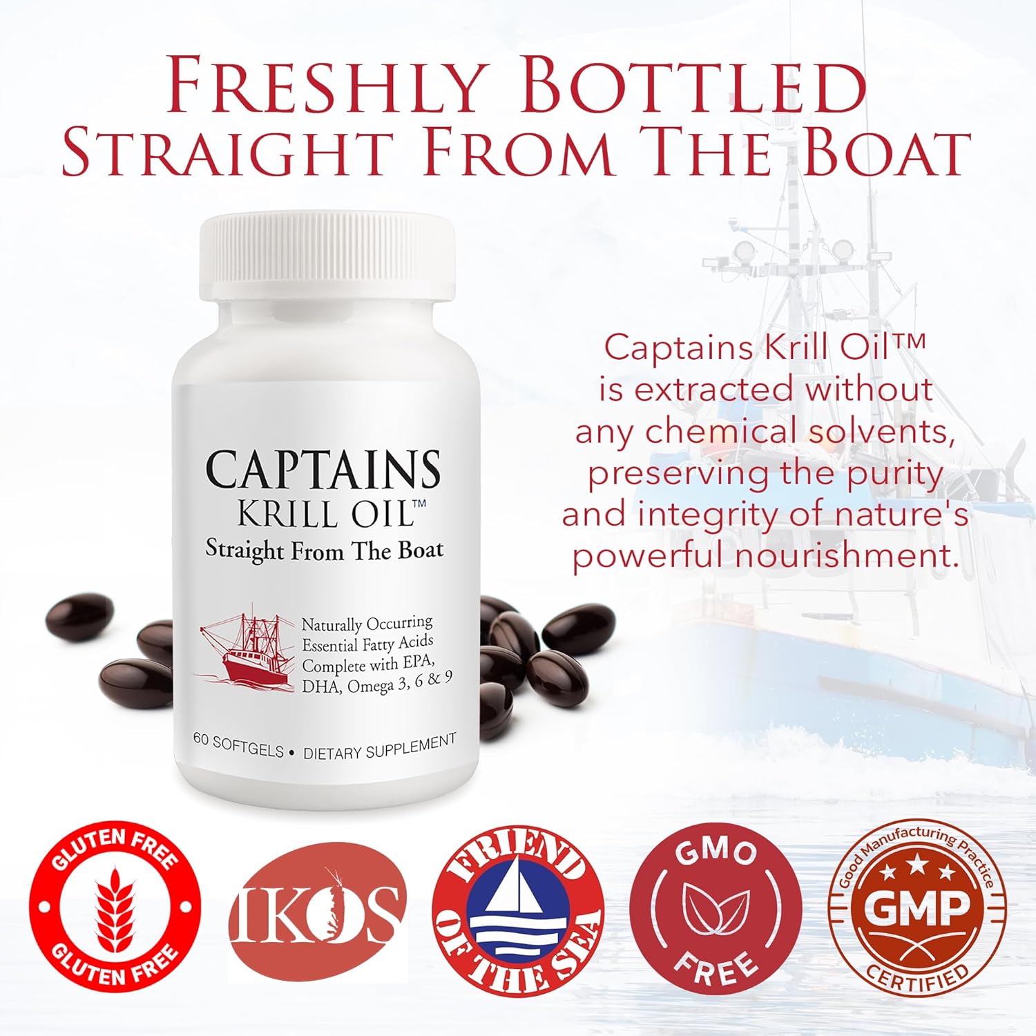 Captains Pure – Cápsulas blandas de aceite de krill antártico  Omega 3 EPA, DHA con astaxantina y fosfolípidos, sin aditivos ni productos químicos,