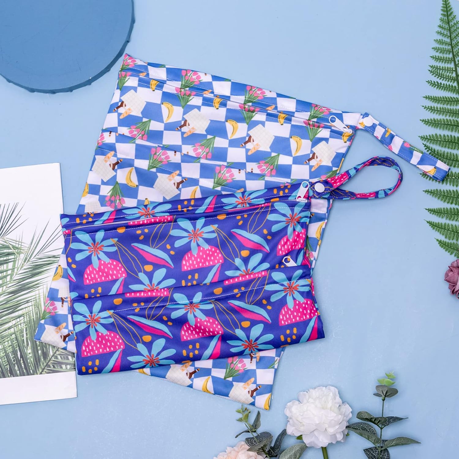 ALVABABY 2 bolsas impermeables para seco y húmedo, reutilizables con dos bolsillos con cremallera, bolsas húmedas para pañales de bebé, viajes,