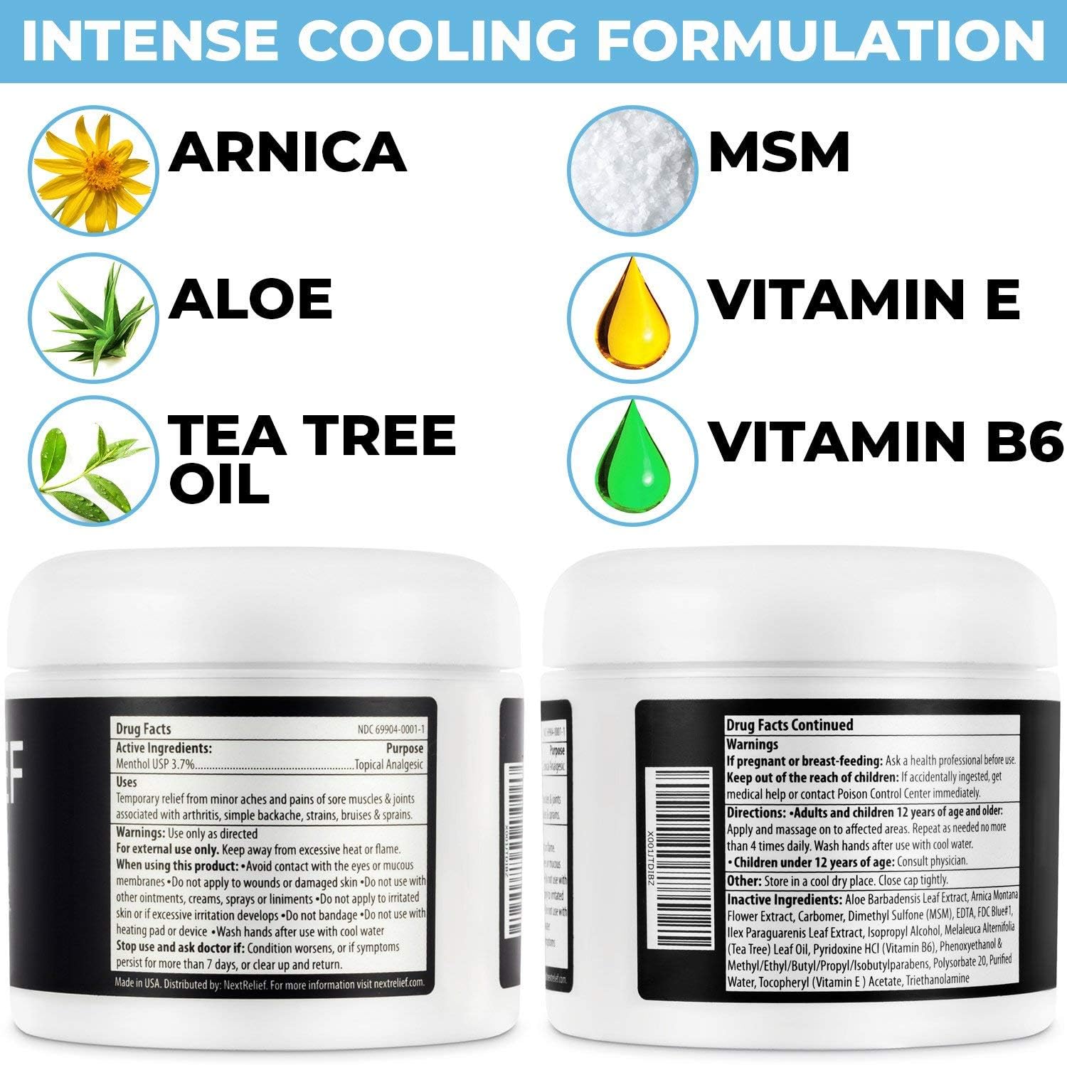 NextRelief – Crema refrescante para aliviar el dolor, 3 onzas, fabricada en Estados Unidos con árnica, aloe, aceite de árbol de té y más, se siente