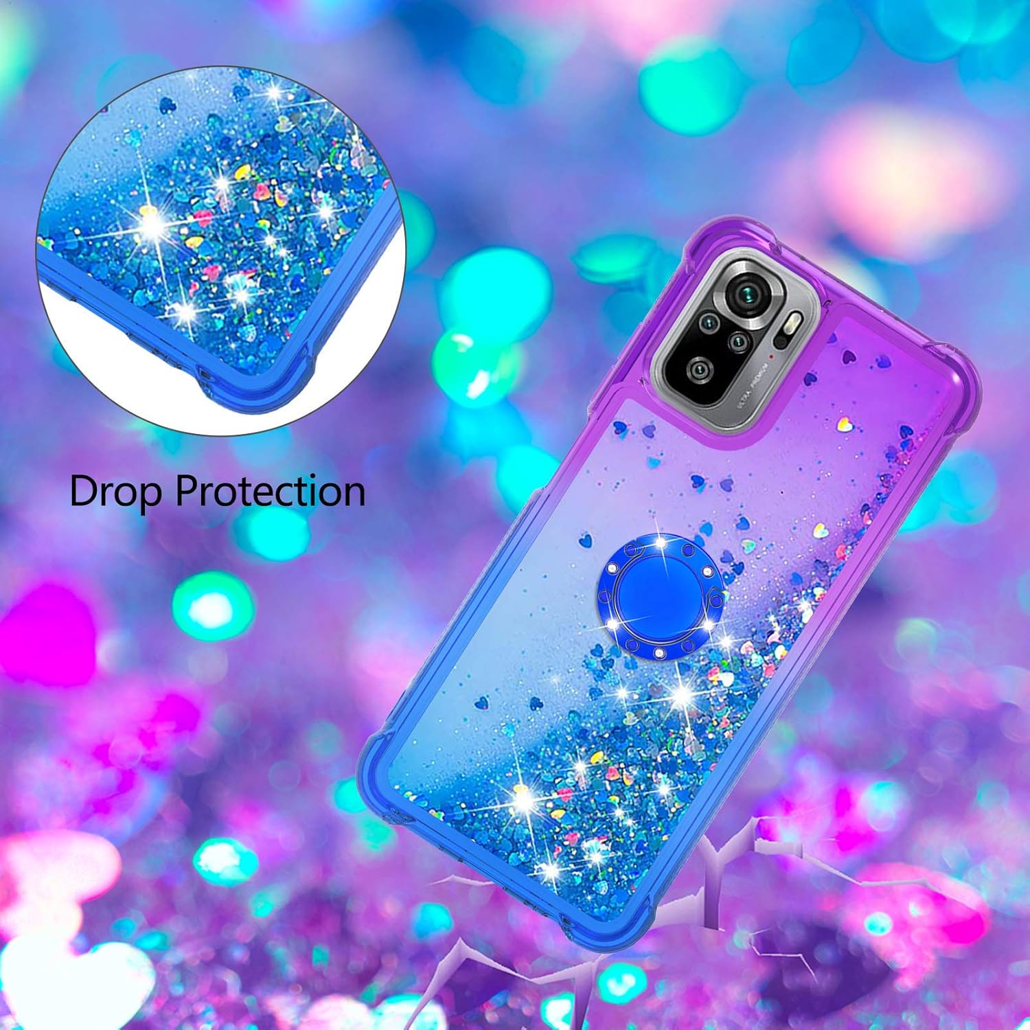Funda para Redmi Note 10 4G, funda para Redmi Note 10S, brillante efecto arenas movedizas, carcasa protectora de TPU con cuatro esquinas para Redmi