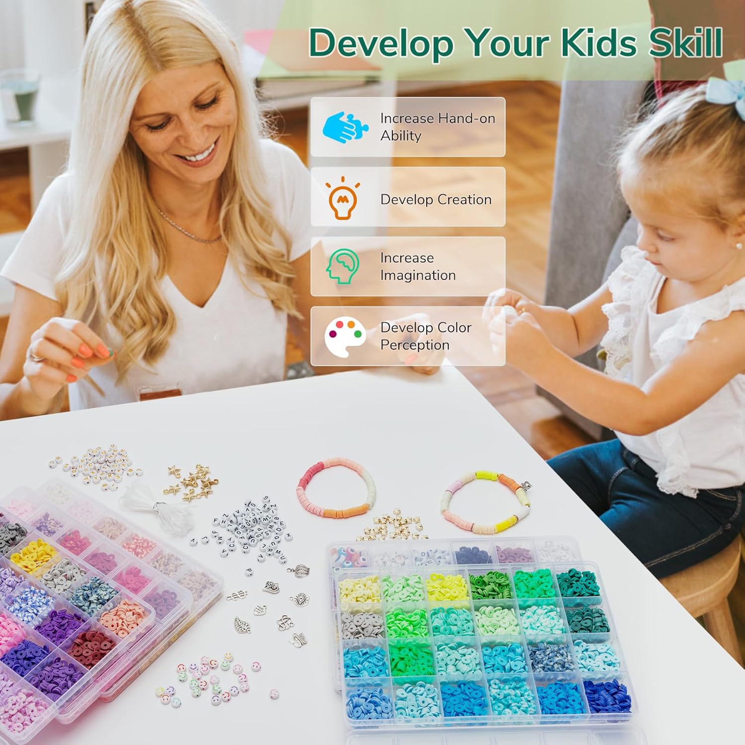 10800 unidades, cuentas de arcilla de 108 colores para hacer pulseras, kit de fabricación de pulseras para hacer joyas, cuentas planas y redondas de