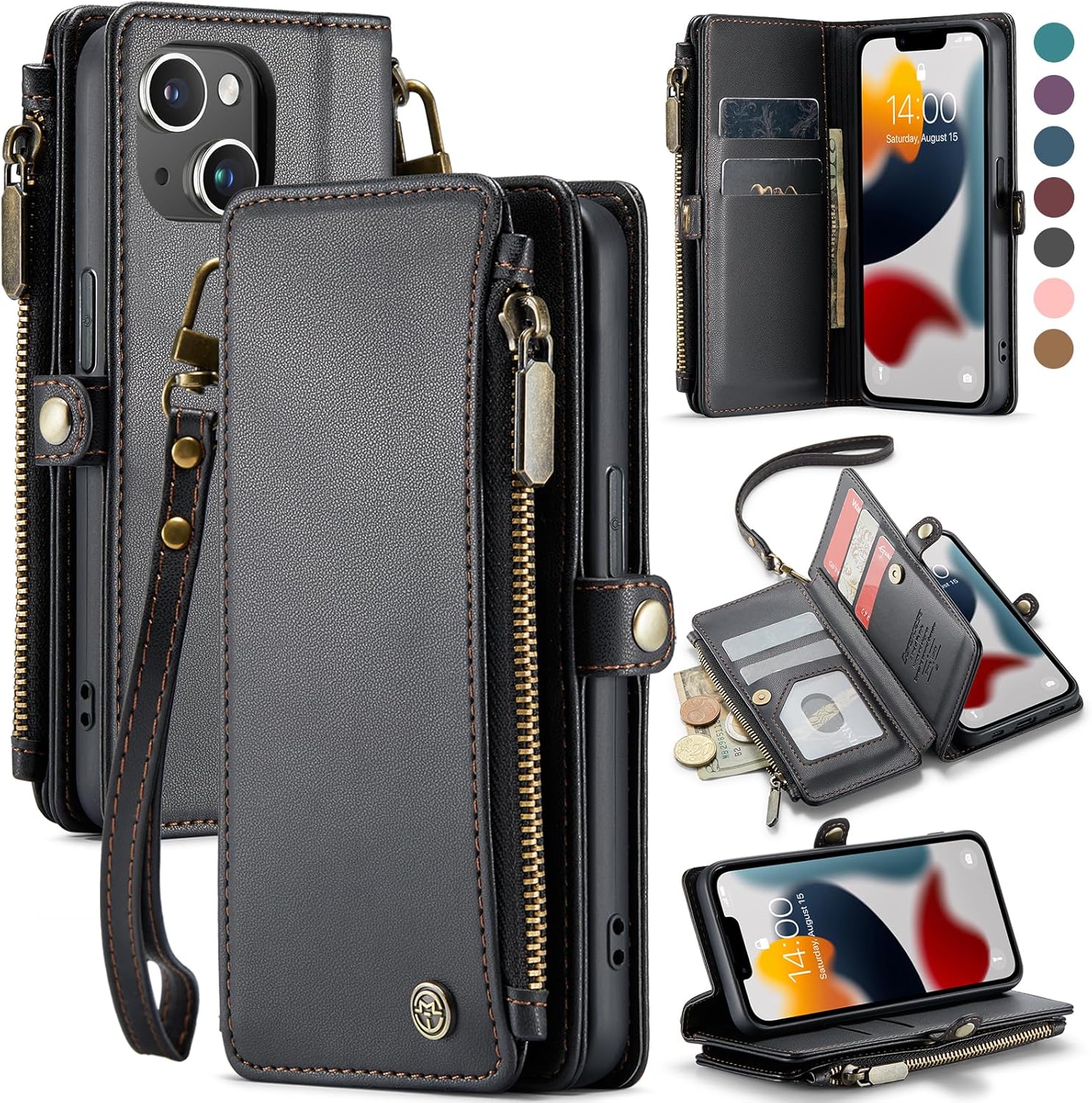 Defencase Funda para iPhone 13, bloqueo RFID para iPhone 13, funda tipo cartera para mujeres y hombres con soporte para tarjeta de crédito, bolsillo