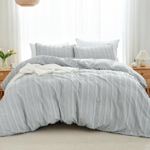 Andency Juego de funda de edredón tamaño King, juego de funda de edredón bohemio para todas las estaciones, 3 piezas con cierre de cremallera (gris Andency Juego de funda de edredón tamaño King, juego de funda de edredón bohemio para todas las estaciones, 3 piezas con cierre de cremallera (gris