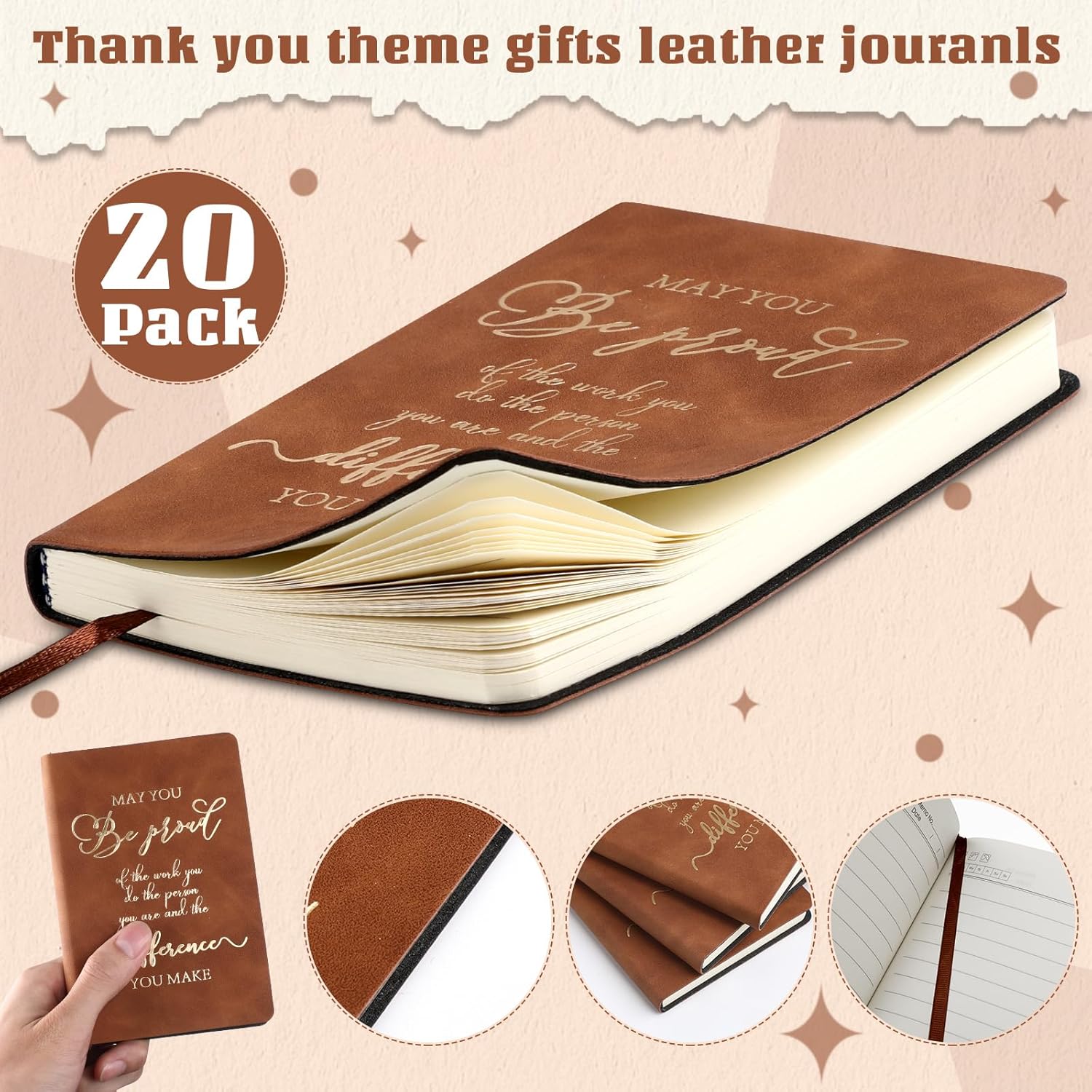 Ctosree 20 cuadernos de cuero A6 con texto en inglés “Thank You”, regalos de agradecimiento para empleados, compañeros de trabajo, cuadernos