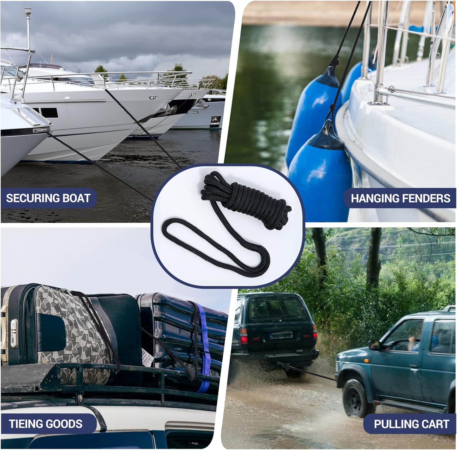 Dock Lines – Líneas de acoplamiento de nailon trenzado doble de 38 pulgadas x 15 pies, líneas de amarre con ojal de 12 pulgadas, cuerdas de barco de