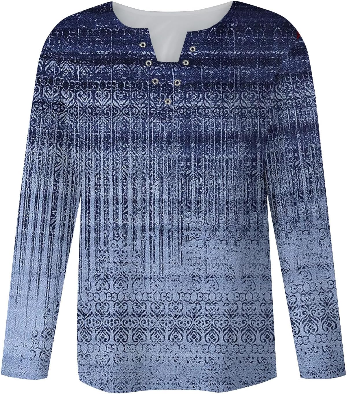 Camisetas para mujer, diseño étnico, floral, bohemio, manga larga, cuello Henley, cuello en V, con botones