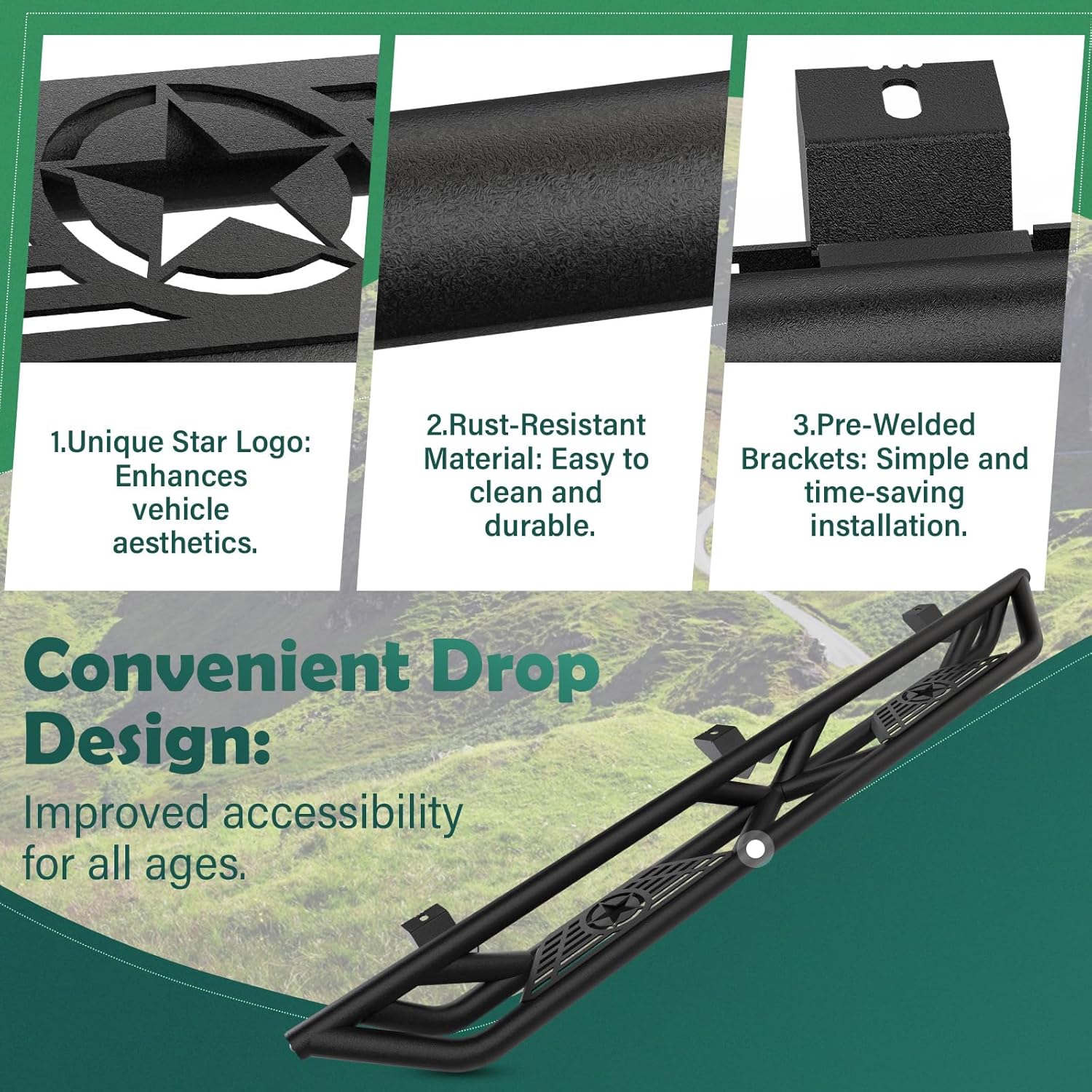 Estribos para estribos JL compatibles con Jeep Wrangler JL Unlimited 2018, 2019, 2020, 2021, 2022, 2023, 4 puertas, barras Nerf de acero resistente,