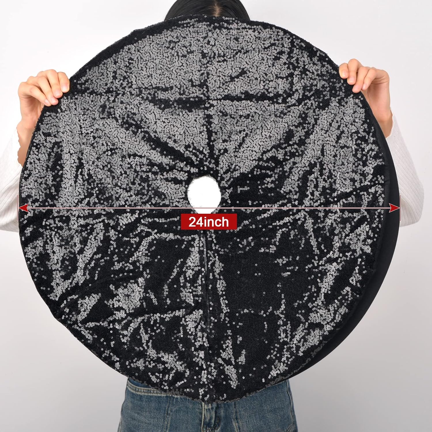yuboo Mini falda negra para árbol de Halloween, 24 pulgadas, con lentejuelas, adornos de árbol de Navidad con purpurina para árbol de Navidad