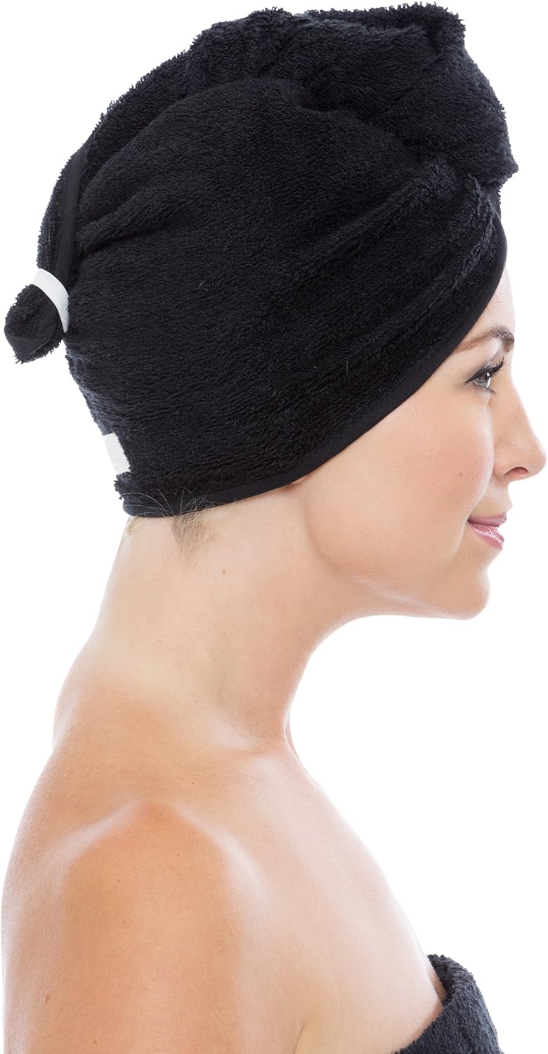 Mujer viscosa de bambú  toalla de pelo toalla de secado de pelo Wrap por texere, Unitamaño, Negro