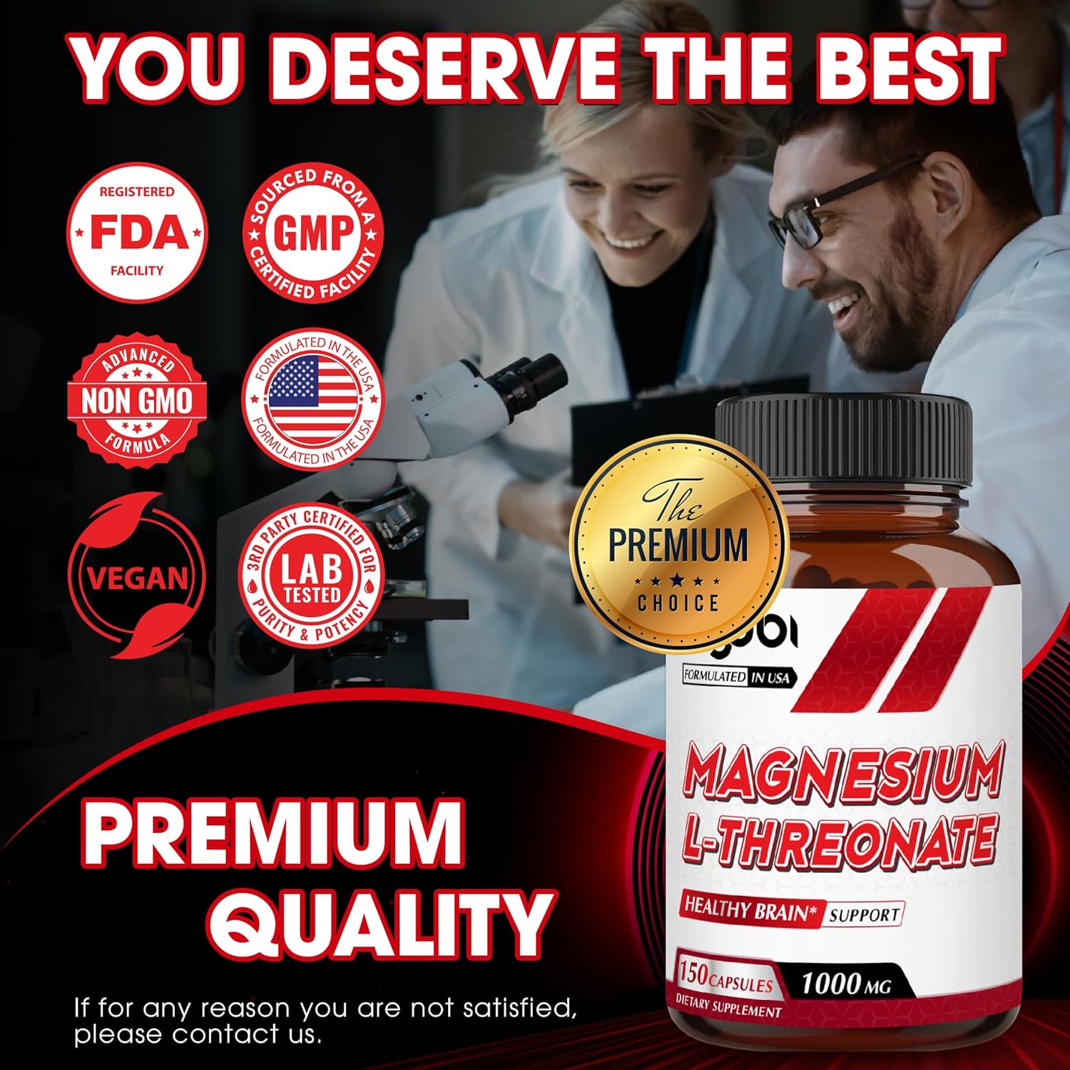 Suplemento L-treonato de magnesio de 1000 mg – 150 píldoras – Fórmula concentrada de fuerza – Sin gluten, sin OMG