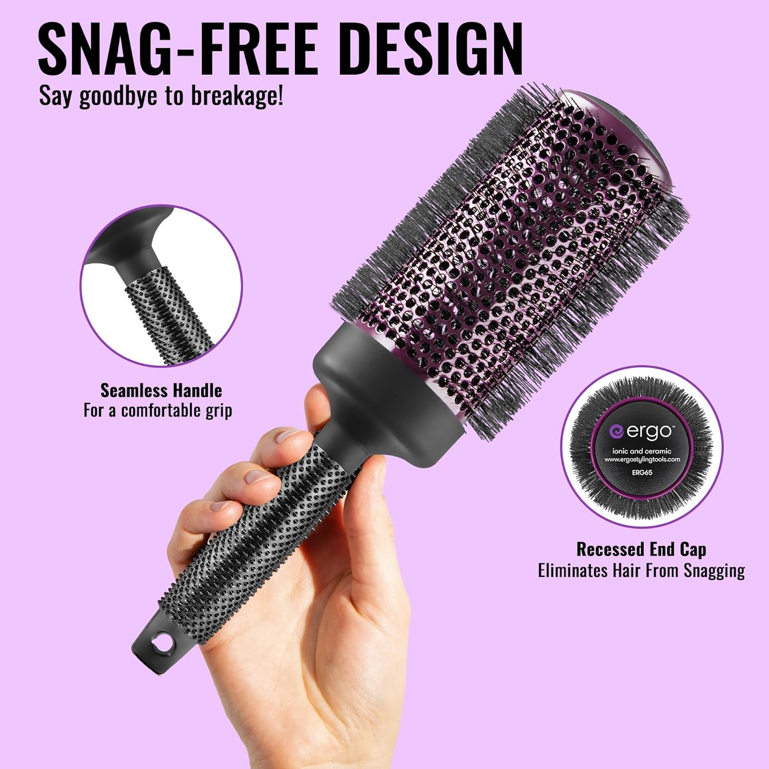 Ergo Cepillo de pelo redondo súper suave, cepillo profesional para cabello húmedo y seco para secado con secado, herramienta de peinado para el
