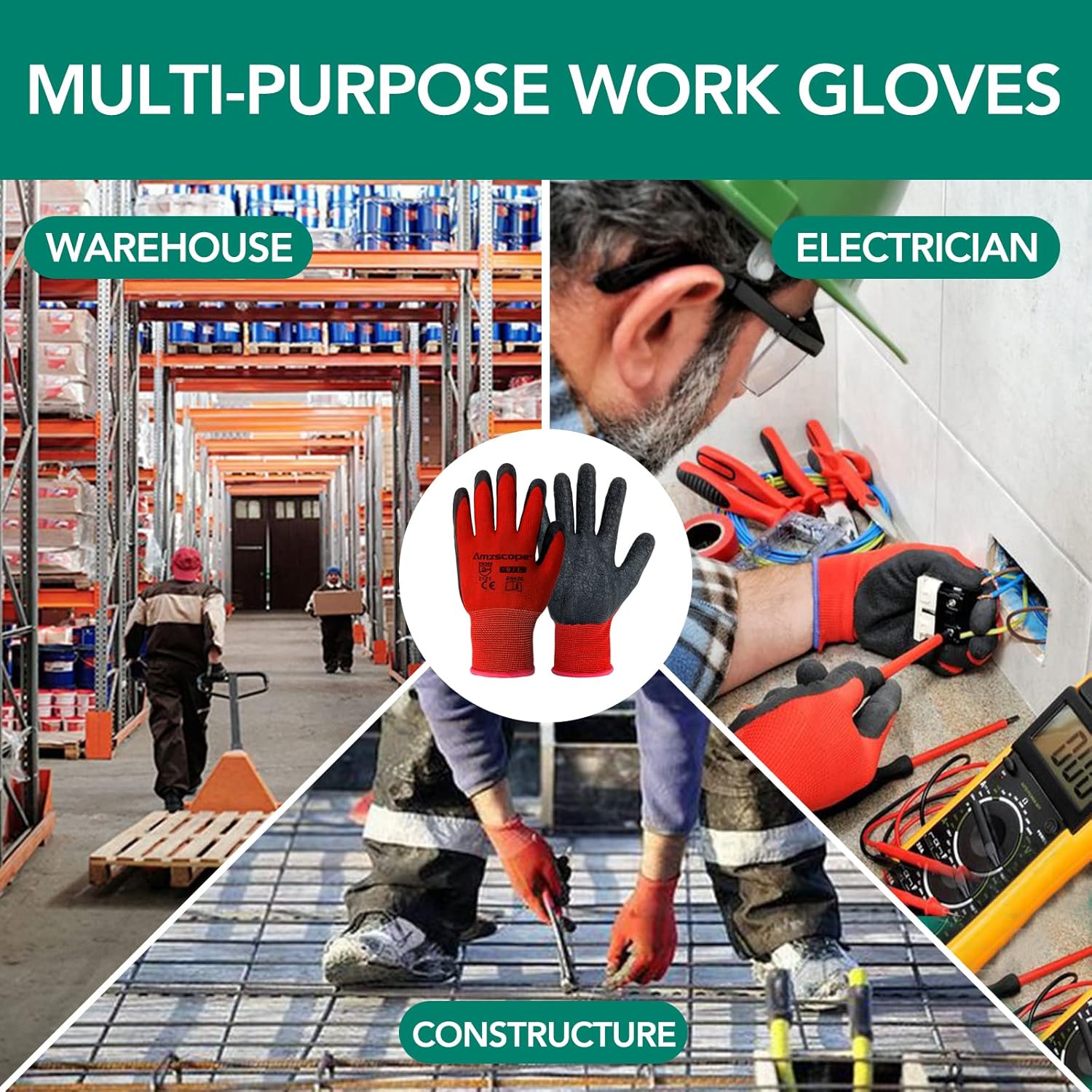 Guantes de trabajo con revestimiento de poliuretano, 12 pares, guantes de jardín finos para hombres y mujeres, ideales para trabajo ligero