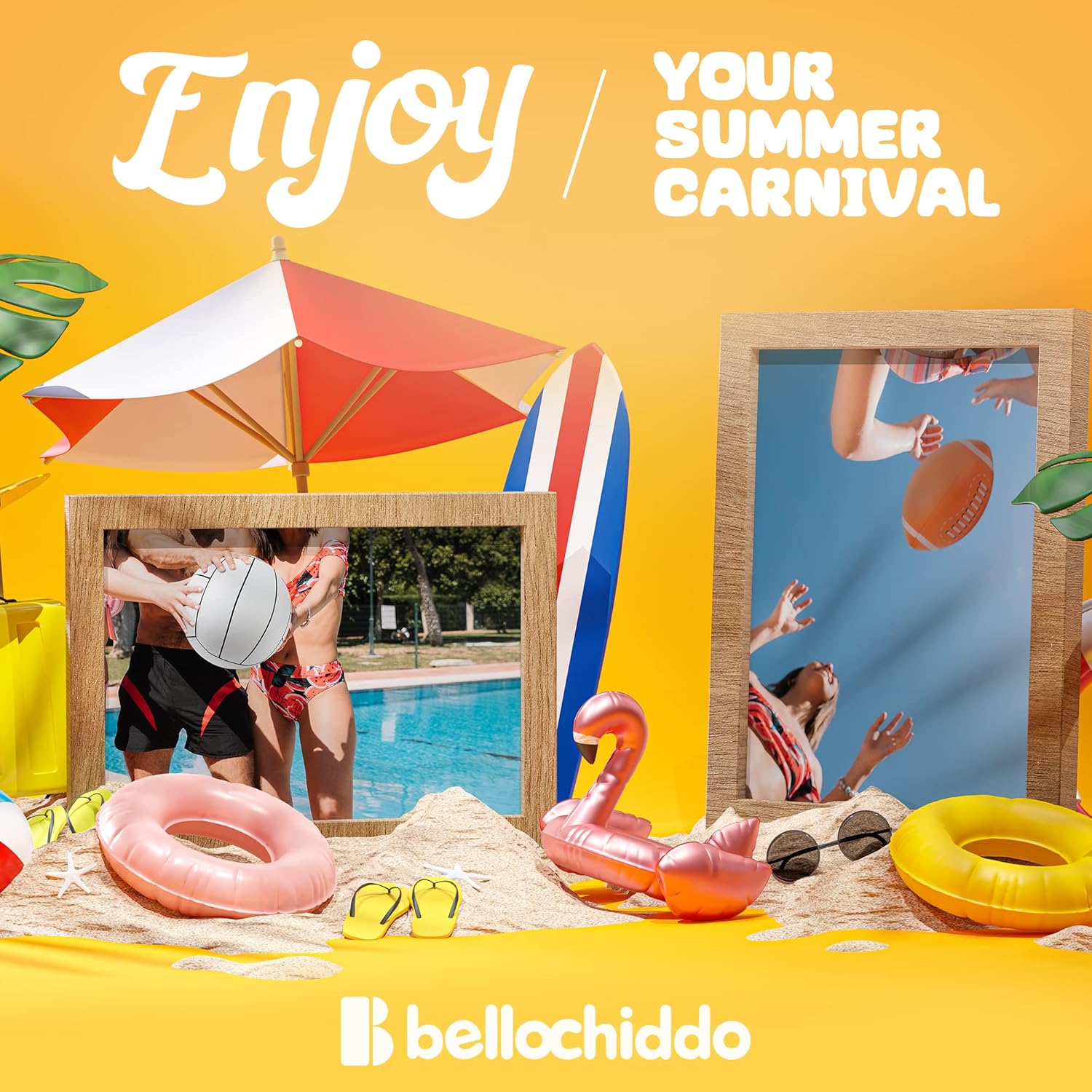 BELLOCHIDDO Juguetes de piscina  Juegos de baloncesto y voleibol para piscina, incluye red inflable de voleibol, aro de baloncesto flotante y fútbol