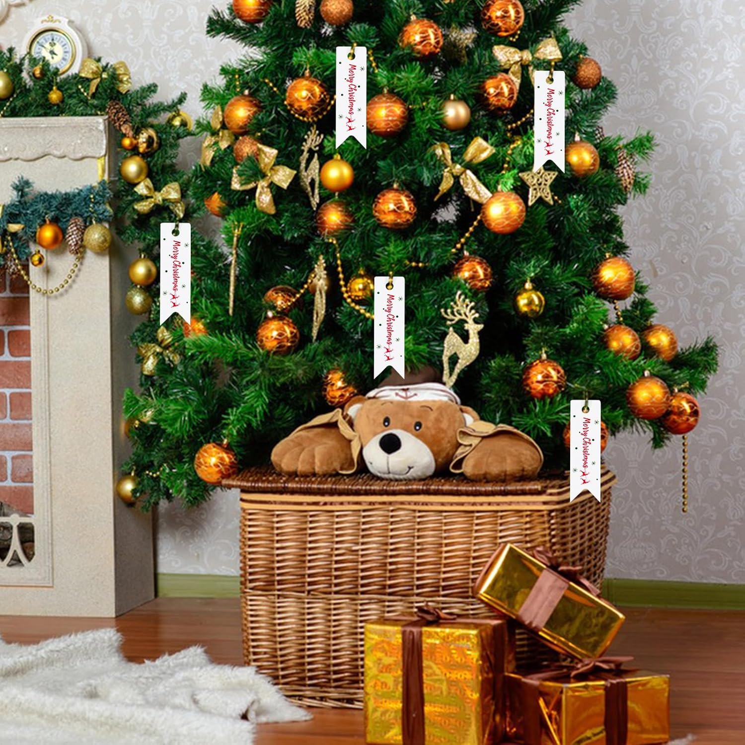 Pequeñas etiquetas de regalo de Navidad, 100 etiquetas de regalo de Navidad con cuerda, mini etiquetas de regalo de papel blanco para regalos de