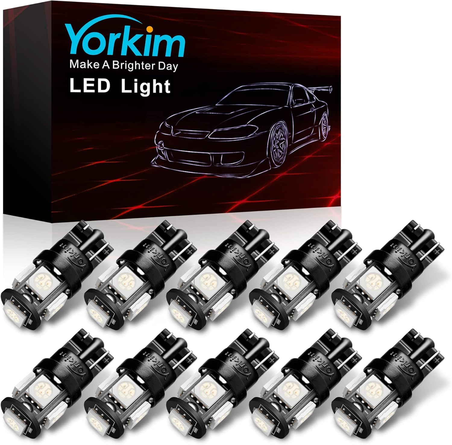 Yorkim – 194 bombillas led T10 de 6000 K, color blanco superbrillante, bombillas para luz de matrícula y luz lateral de automóvil