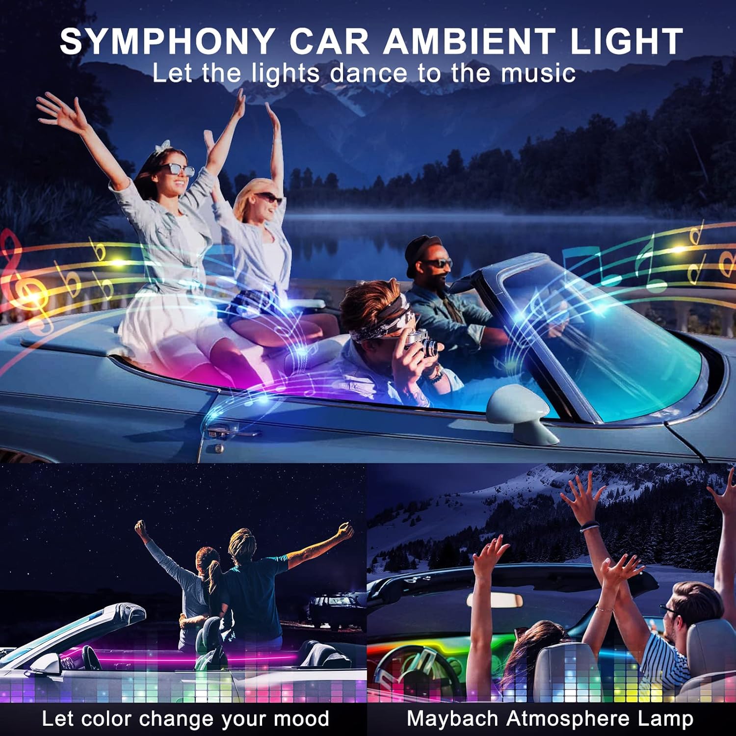 Dreamcolor – Tira de luz LED acrílica para interior de automóvil con aplicación inalámbrica, RGB 6 en 1 con kits de iluminación ambiental de fibra