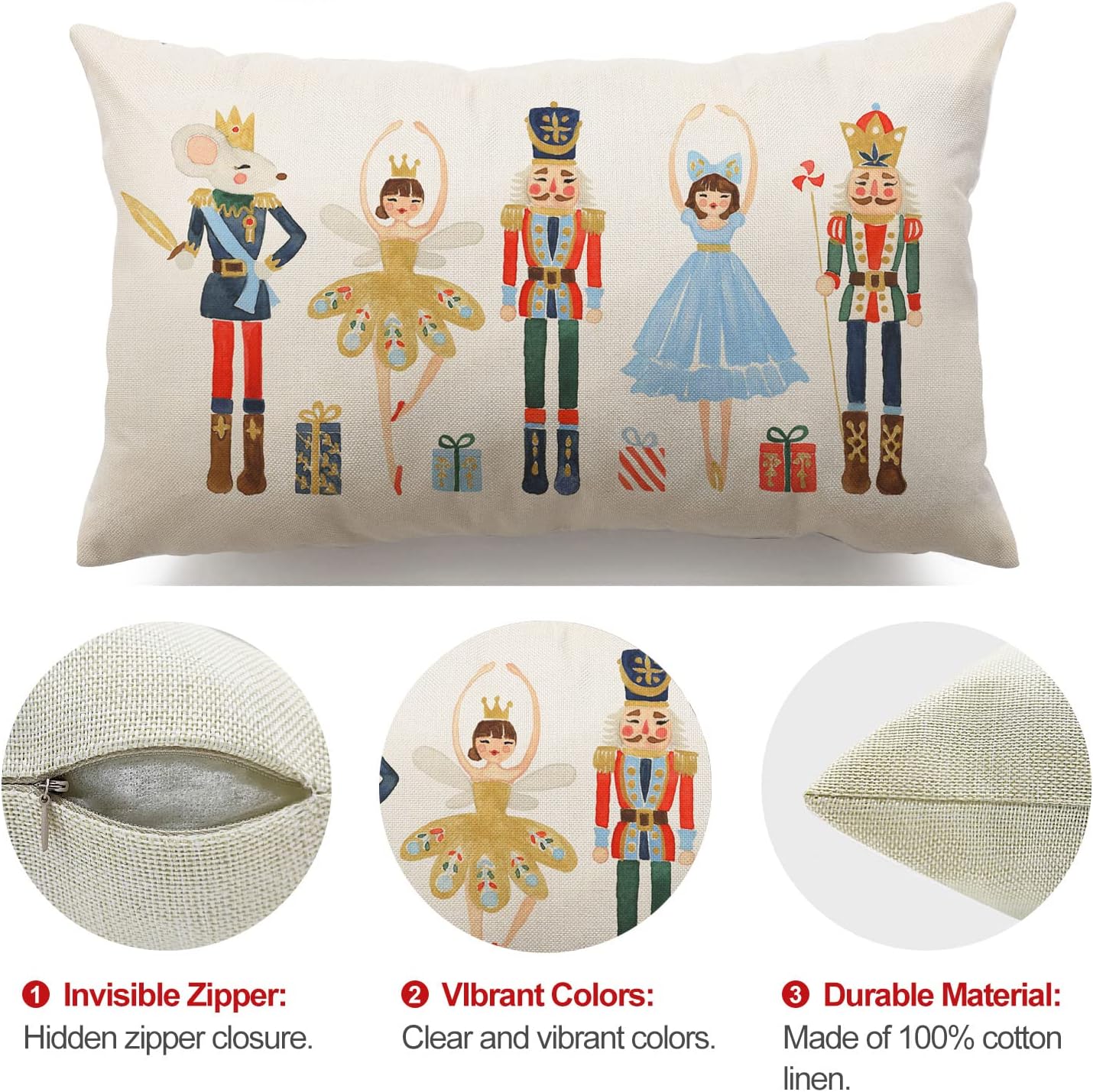 Funda de almohada con texto en inglés “Merry Christmas” de 12 x 20 pulgadas, decoración navideña de cascanueces de invierno, fiestas, decoración