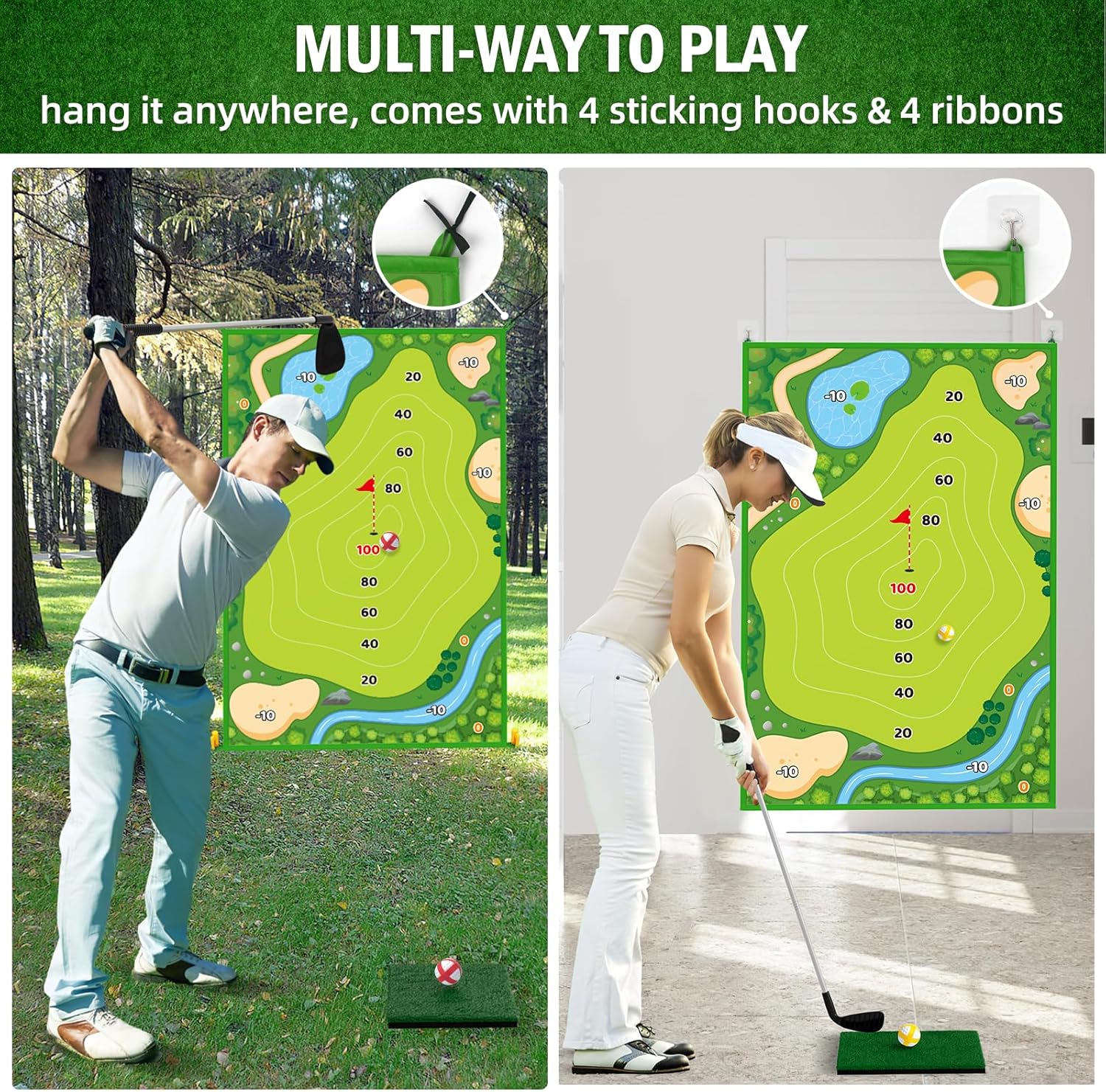 Juego de astillado de golf, tapete de entrenamiento de golf para adultos, familia, niños, interiores y exteriores, juguetes de patio trasero