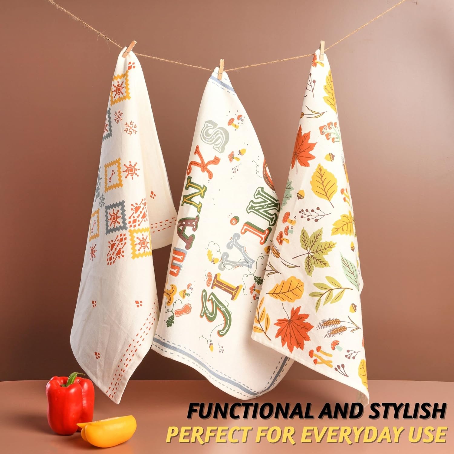 Folkulture – Juego de 3 toallas de cocina de otoño, 20 x 26 pulgadas, toallas de cocina con lazo para colgar, bonita toalla de mano de cocina para