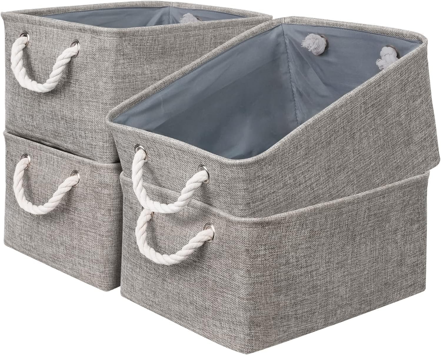 Cesta de organización y almacenamiento para organizar, paquete de 4 contenedores plegables grandes de 16 x 12 x 8 pulgadas para estantes, cubos de