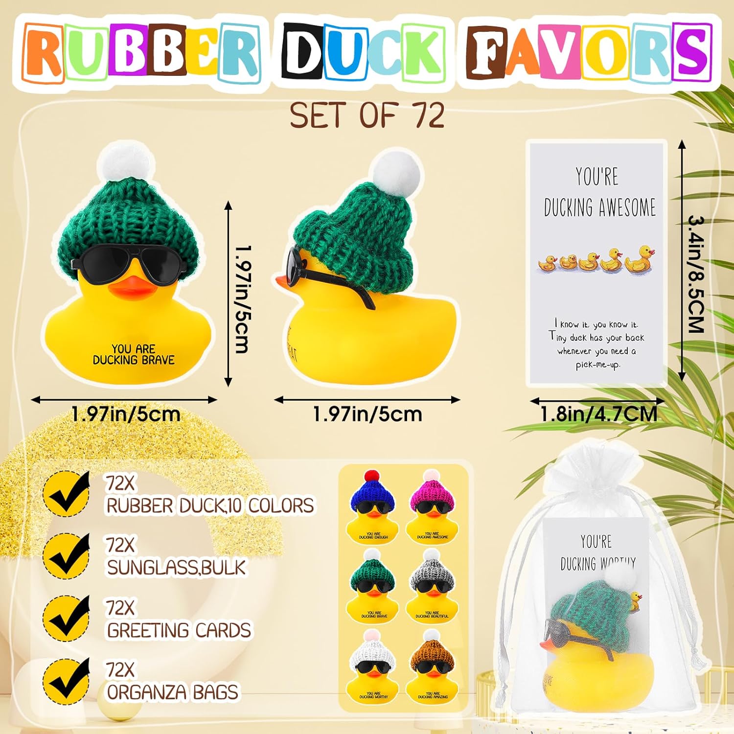 Liliful Mini patos de goma inspiradores con gafas, letrero de agradecimiento con texto en inglés You are Awesome , regalo de agradecimiento, para