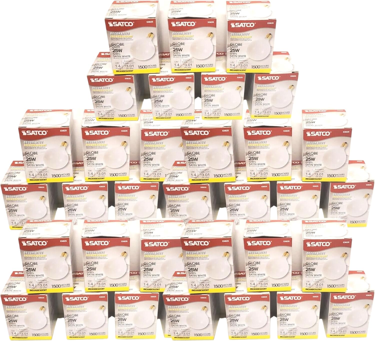 Satco S3285 25W G16 12 2RD CAND WHT 25 vatios G16 12 incandescente blanco satinado 1500 horas nominales promedio 202 lúmenes base de candelabro 120