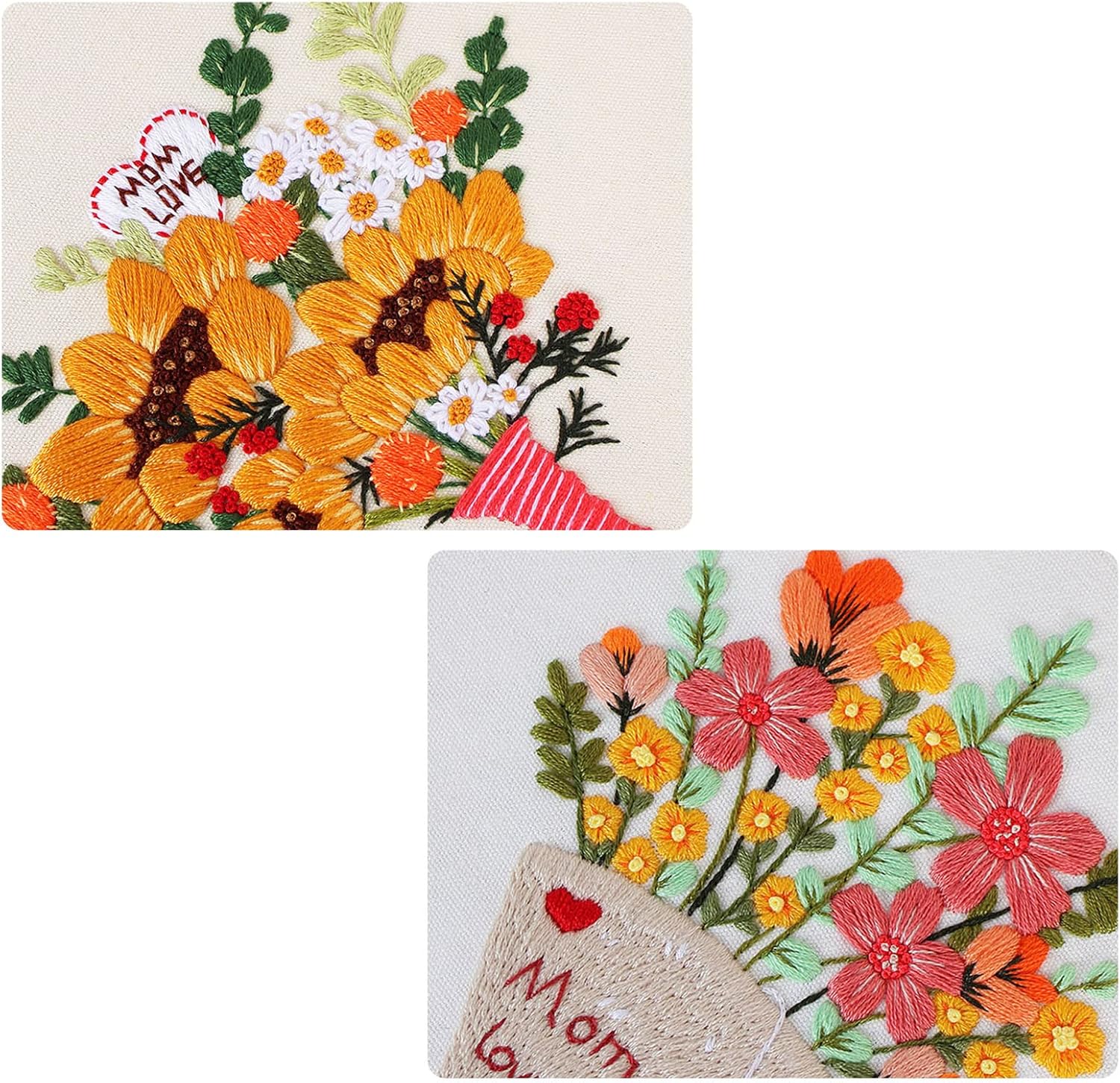 KAMEUN Kits de bordado temáticos para el Día de la Madre para adultos principiantes, 3 juegos de bordado para principiantes de bordado, kits de