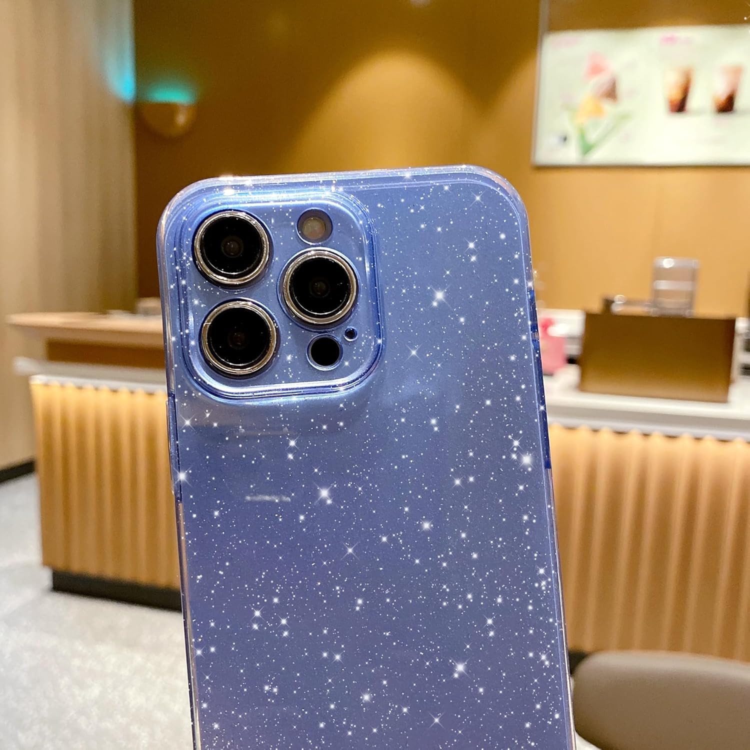 Funda compatible con iPhone 14 Pro Max de 6.7 pulgadas, bonita funda delgada con purpurina, a prueba de golpes, suave, para mujeres y niñas (azul