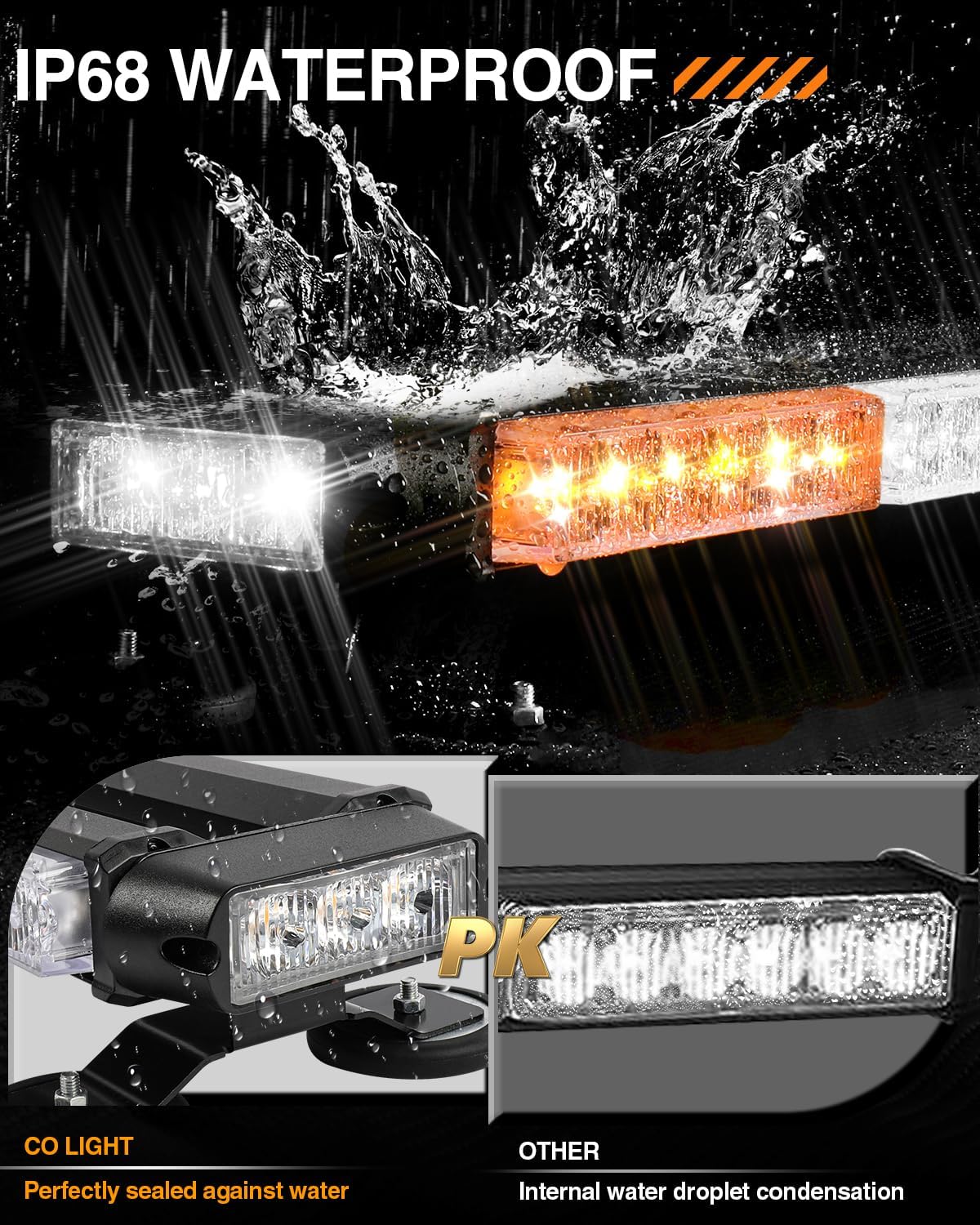 CO LIGHT Barra de luz estroboscópica LED de 32 pulgadas, 108 chips de alta luz, intensidad intermitente de doble cara, luz estroboscópica de
