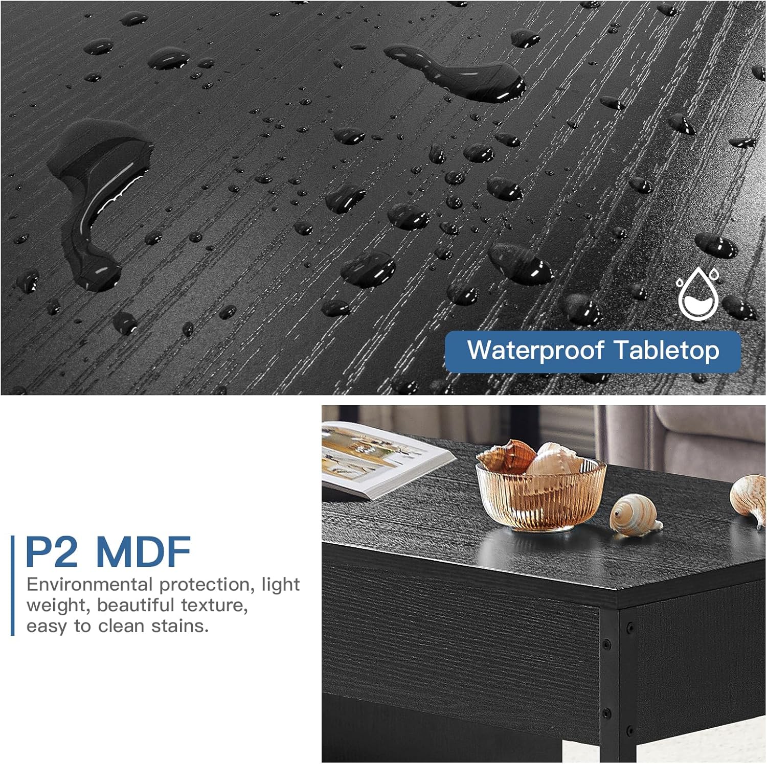 Vibe & Dine Mesa de centro elevable con compartimento oculto y estante de almacenamiento, mesa central de madera para sala de estar, oficina, sala