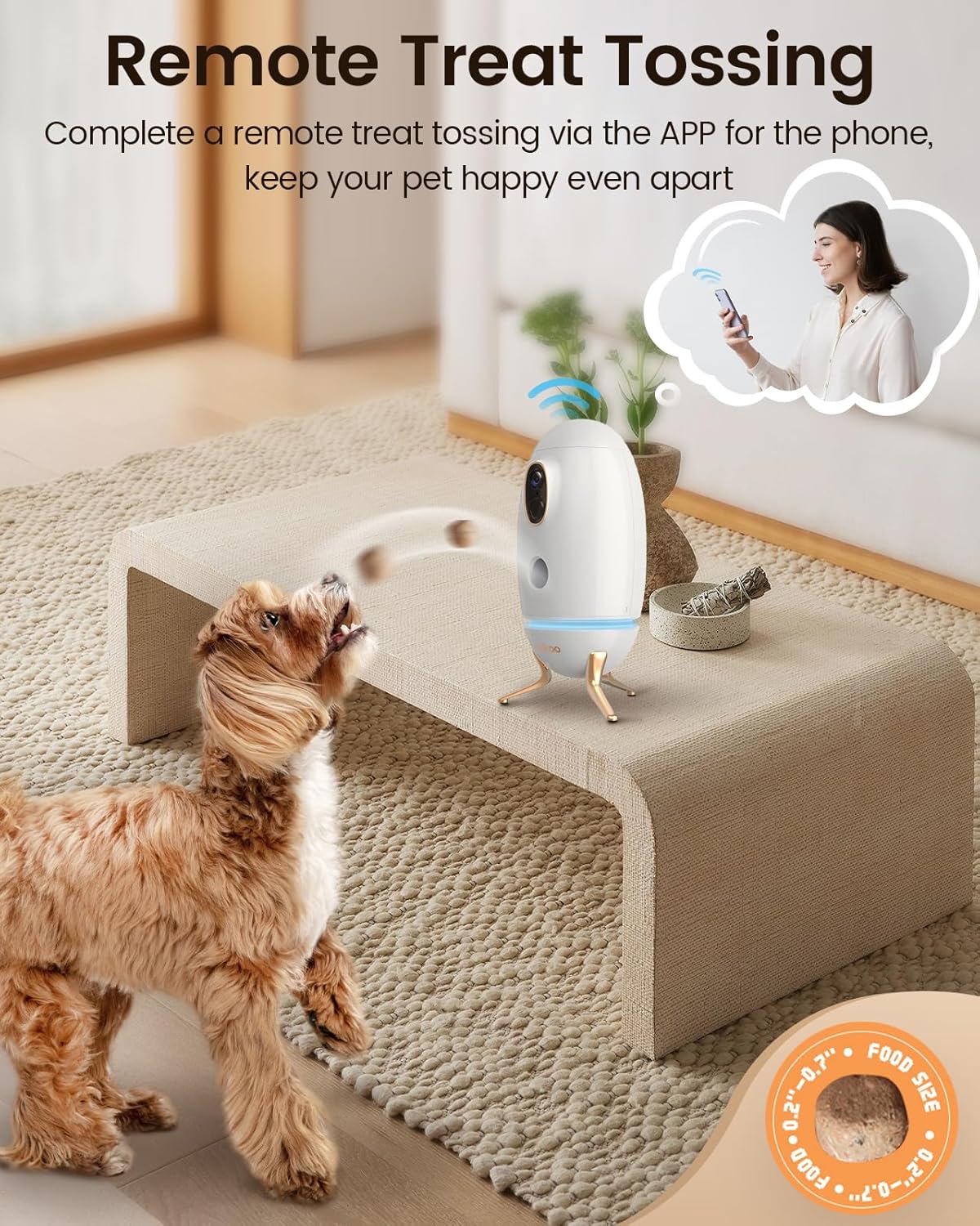 Cámara para perros con dispensador de golosinas, cámara de visión de 330 para mascotas con cámara HD de 2K4MP, cámara Wi-Fi de 2.4 GHz para gatos