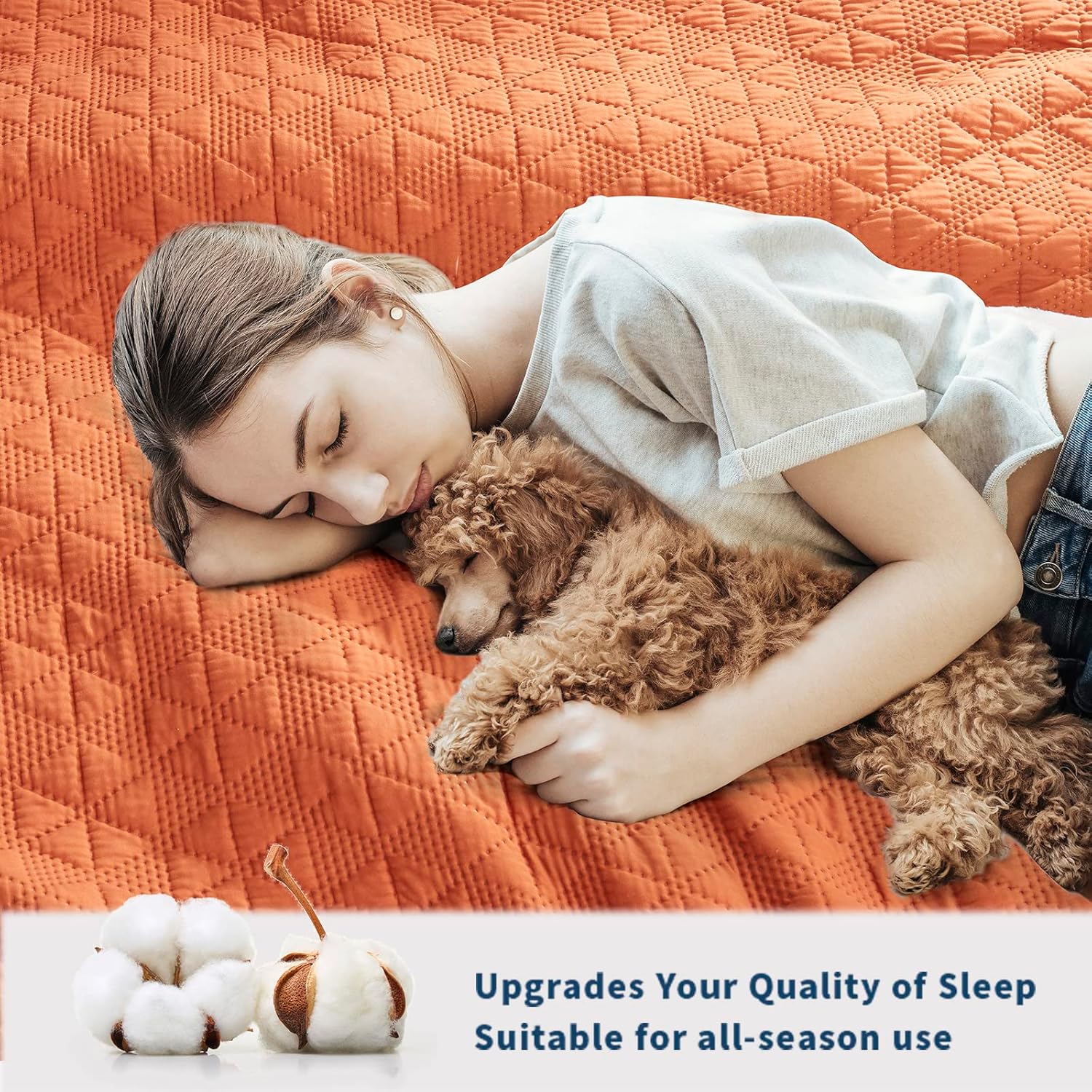 Juego de ropa de cama de 3 piezas de color naranja quemado, colcha ligera de verano, 90 x 98 pulgadas, lujosa colcha de microfibra ultrasónica 3D