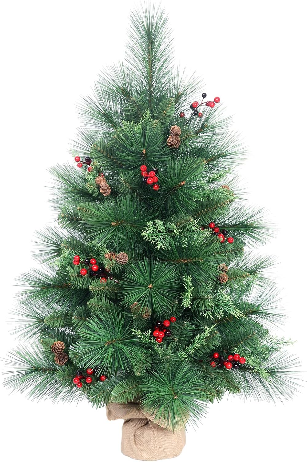 Árbol de Navidad pequeño de 3 pies con 172 puntas de rama, aguja de mano, mini árbol mixto de polietileno y PVC, árboles de Navidad artificiales de