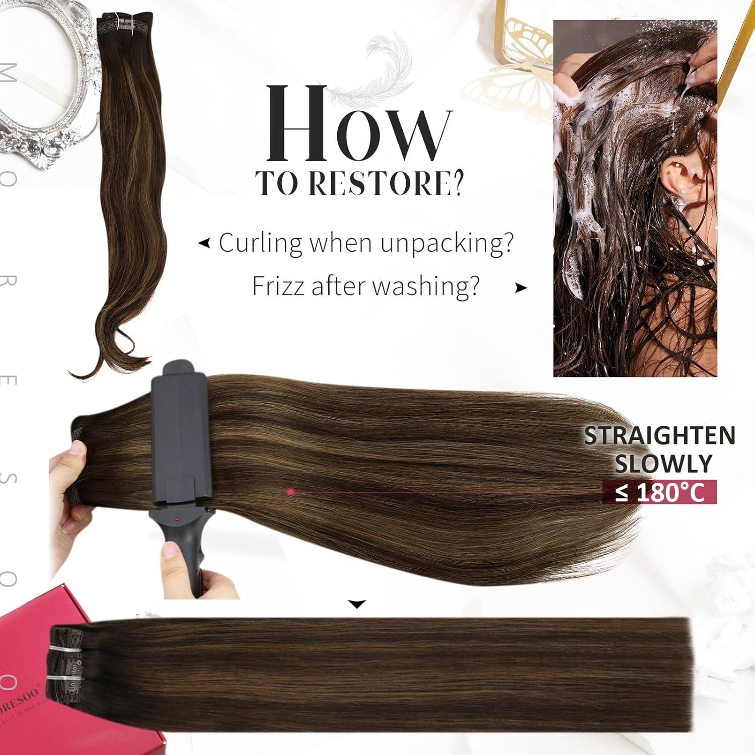 Moresoo Extensiones de cabello humano con clip, color marrón degradado, doble trama, extensiones de cabello humano real, balayage, color marrón