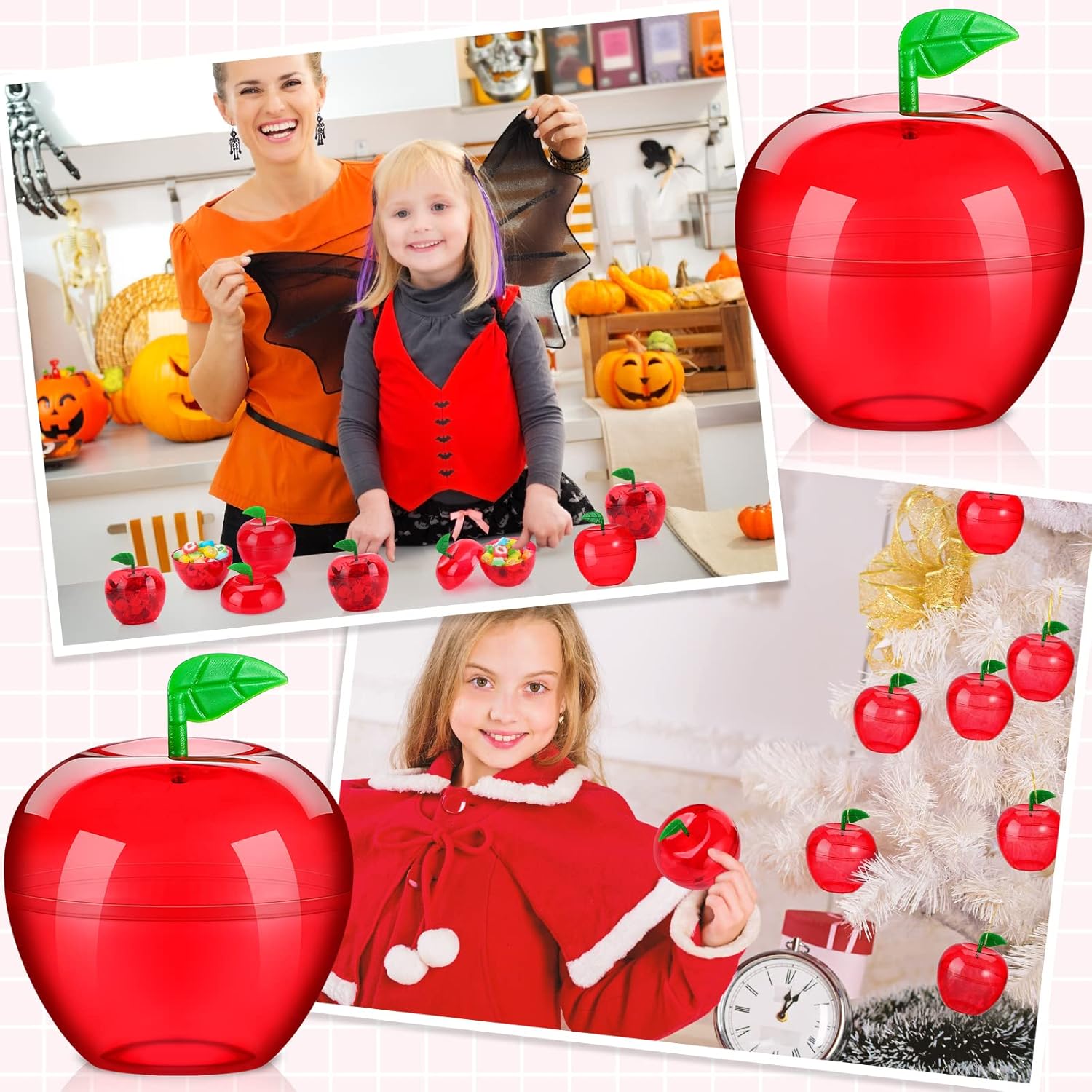 Tanlade Recipiente de plástico para manzana, contenedor de San Valentín, regalos para profesores, soporte para dulces de regreso a clases, fiesta de