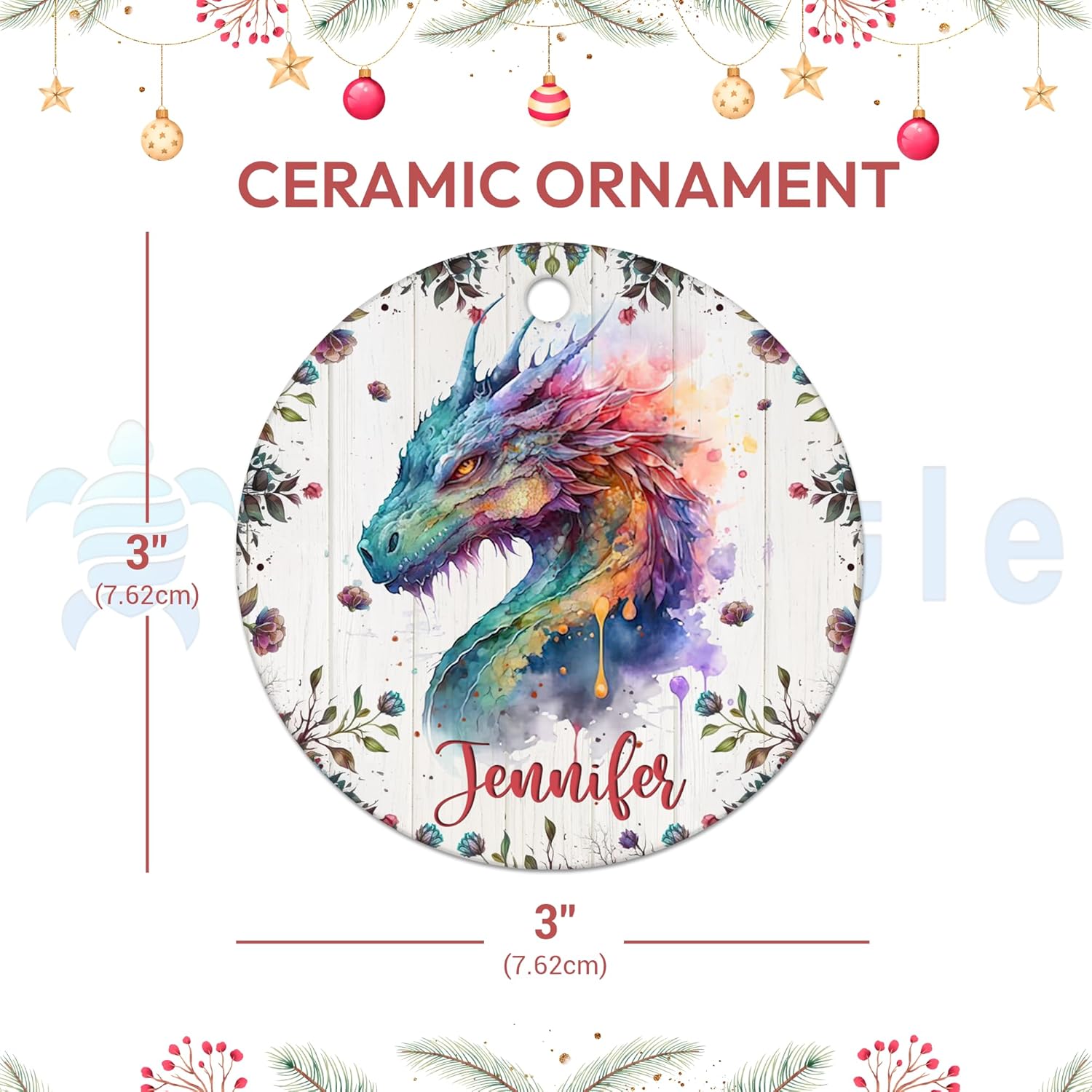 Hyturtle Adorno de Navidad personalizado para amantes del dragón, adorno de cerámica con nombre personalizado de Just A Girl Who Loves Dragons,