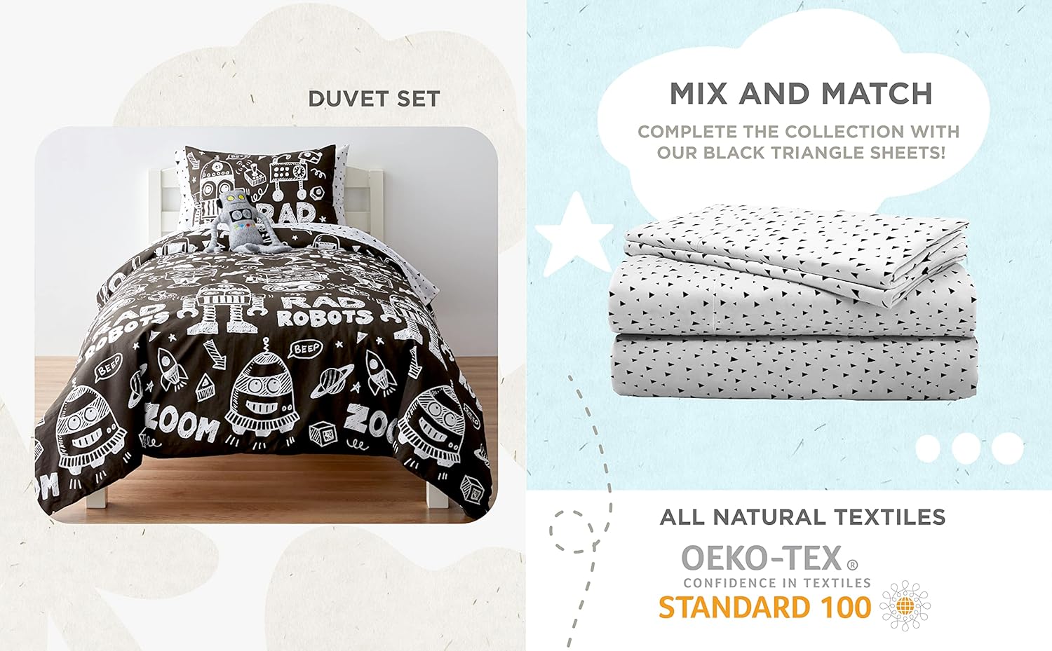 Saturday Park Funda de almohada moderna de triángulos negros, ropa de cama 100% algodón, certificado Oeko-TEX