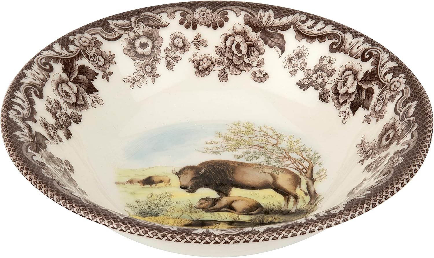 Spode Woodland Ascot – Cuenco para cereales, bisonte, 8 pulgadas, perfecto para avena, ensaladas y postres, fabricado en Inglaterra con loza fina,