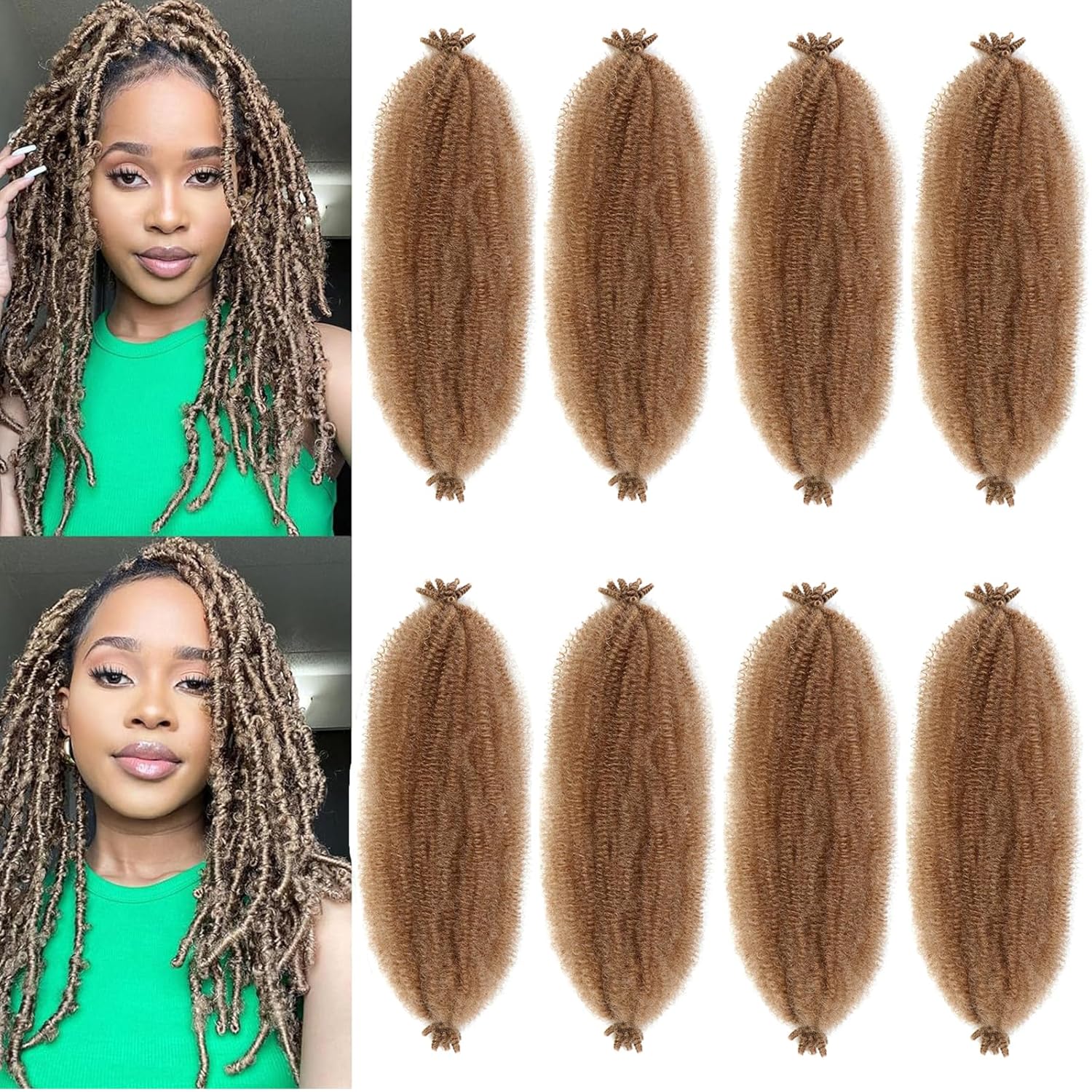 Paquete de 8 paquetes de cabello trenzado Marley Twist de 18 pulgadas, color 27, cabello afro Twist cubano, cabello elástico previamente separado