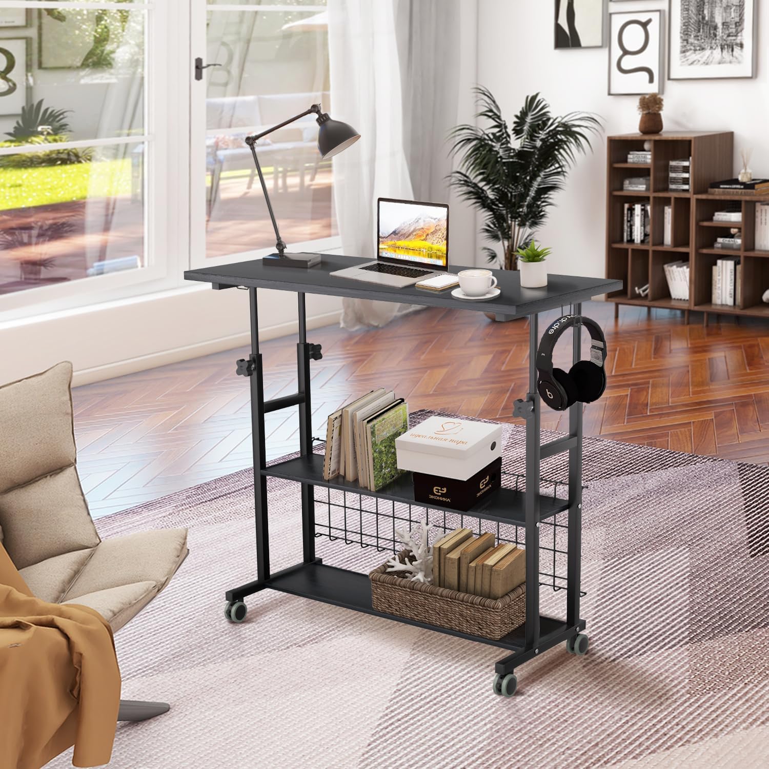 AIZ Almacenamiento para portátil para espacios pequeños, mesa móvil con ruedas para sofá, dormitorio, escritorio portátil para estudiantes, color