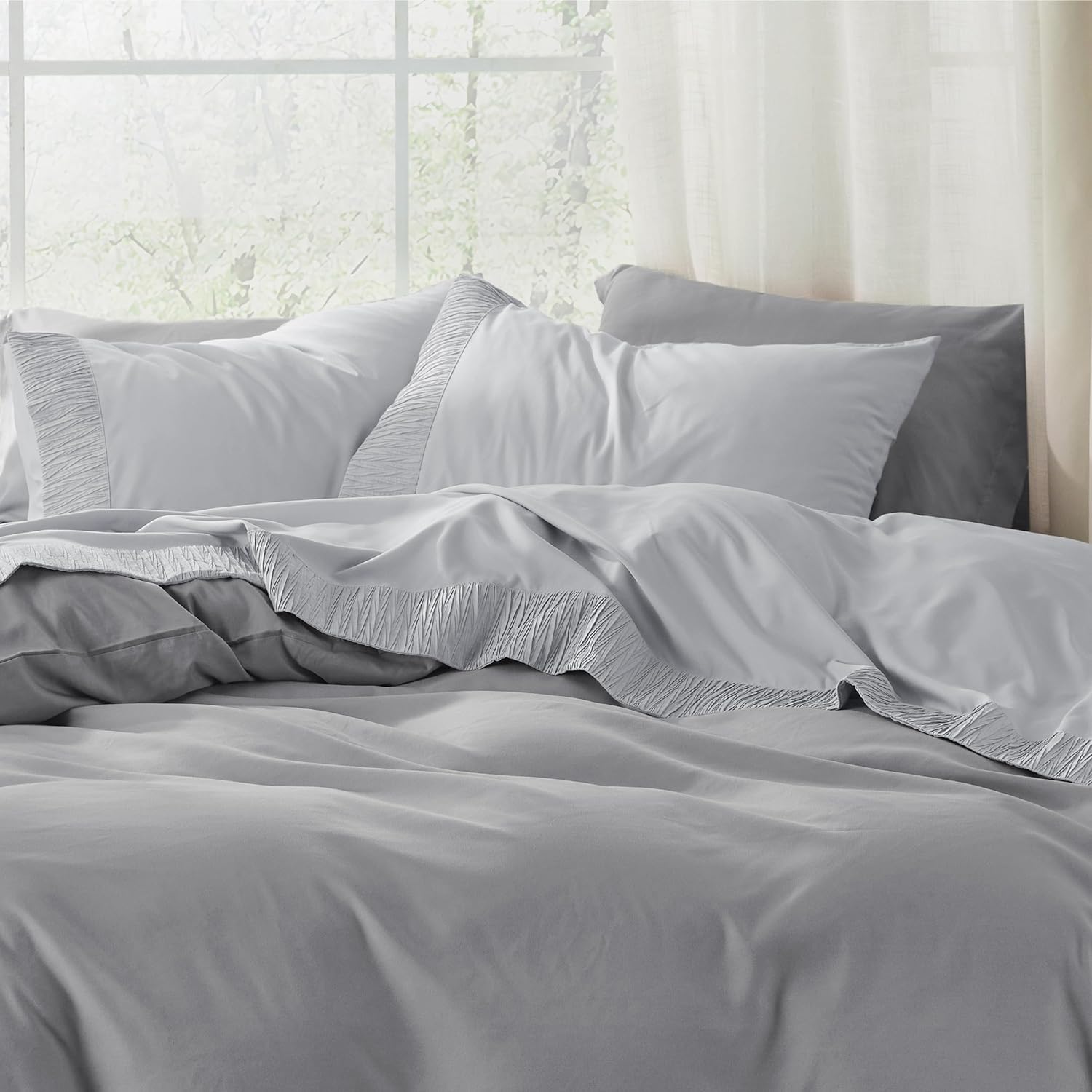 Bedsure – Juego de sábanas para cama de tamaño California King, de color gris claro, suave juego de sábanas que incluye fundas de almohada, 4