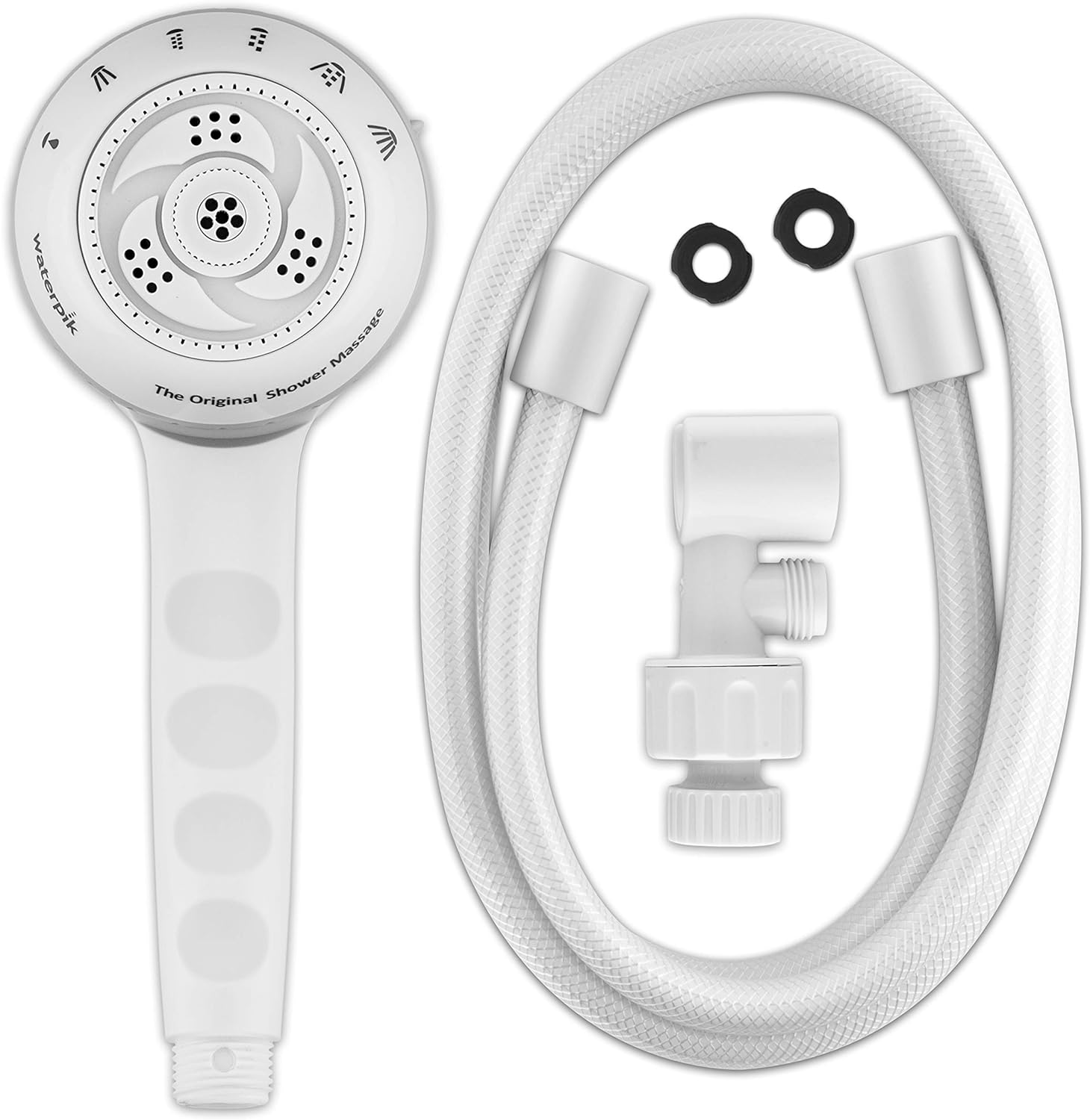 Waterpik Cabezal de ducha de masaje original con manguera de 5 pies, incluye aerosoles de masaje y 6 modos, fácil instalación de bricolaje, 1.8 GPM,