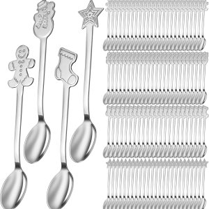 Gerrii 100 cucharas de Navidad de acero inoxidable, cuchara agitadora creativa para mezclar café, cucharas de té, mini cucharas de postre para Gerrii 100 cucharas de Navidad de acero inoxidable, cuchara agitadora creativa para mezclar café, cucharas de té, mini cucharas de postre para