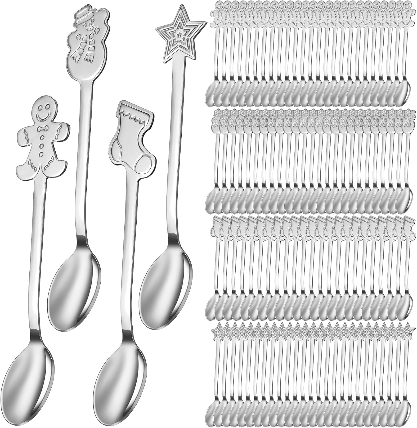 Gerrii 100 cucharas de Navidad de acero inoxidable, cuchara agitadora creativa para mezclar café, cucharas de té, mini cucharas de postre para