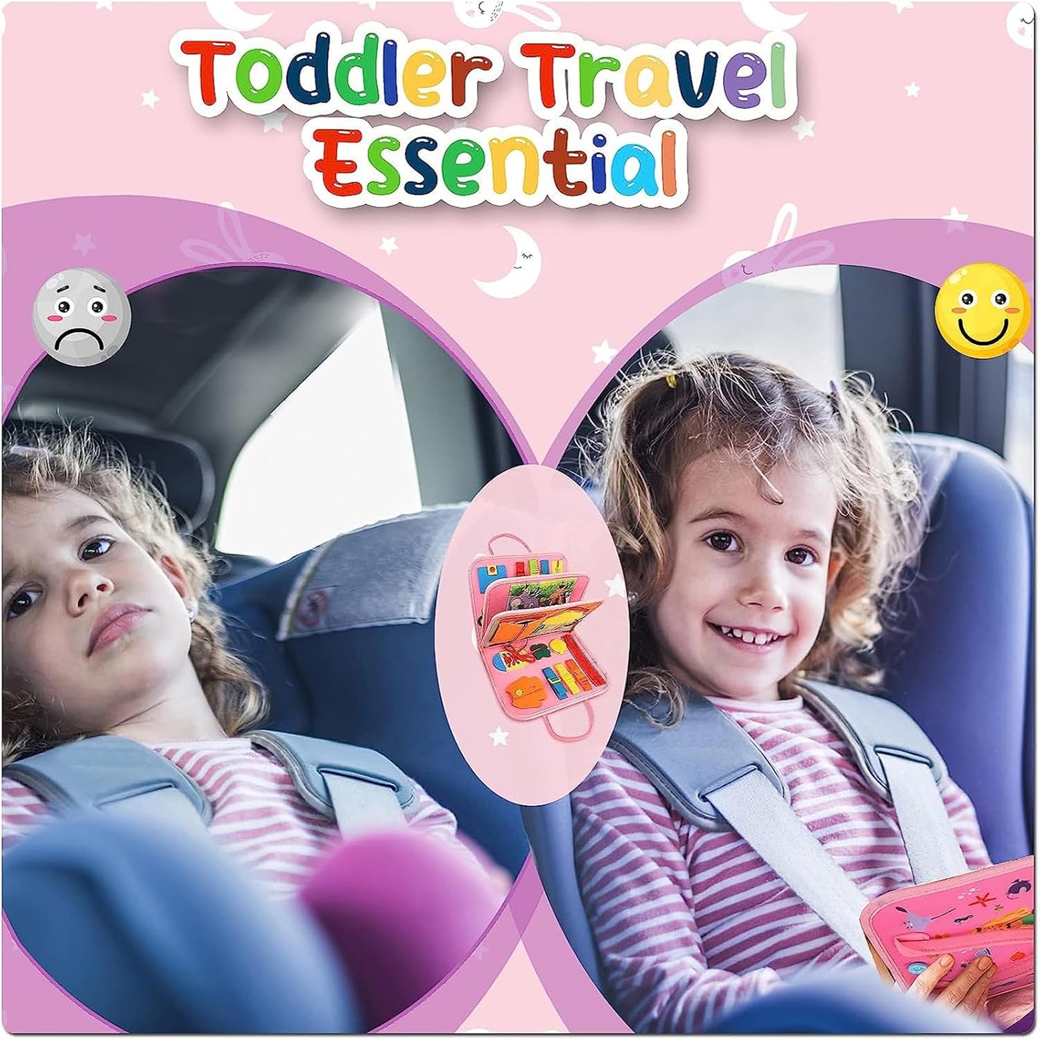 Actividad sensorial para niños pequeños con tablero de actividades Montessori, juguetes Montessori, artículos esenciales de viaje en avión, juegos