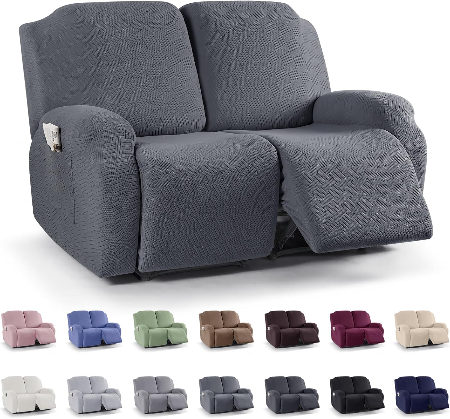 KinCam Fundas reclinables para sofá biplaza, 2 piezas elásticas para sofá reclinable de 2 asientos, fundas protectoras de muebles de jacquard a