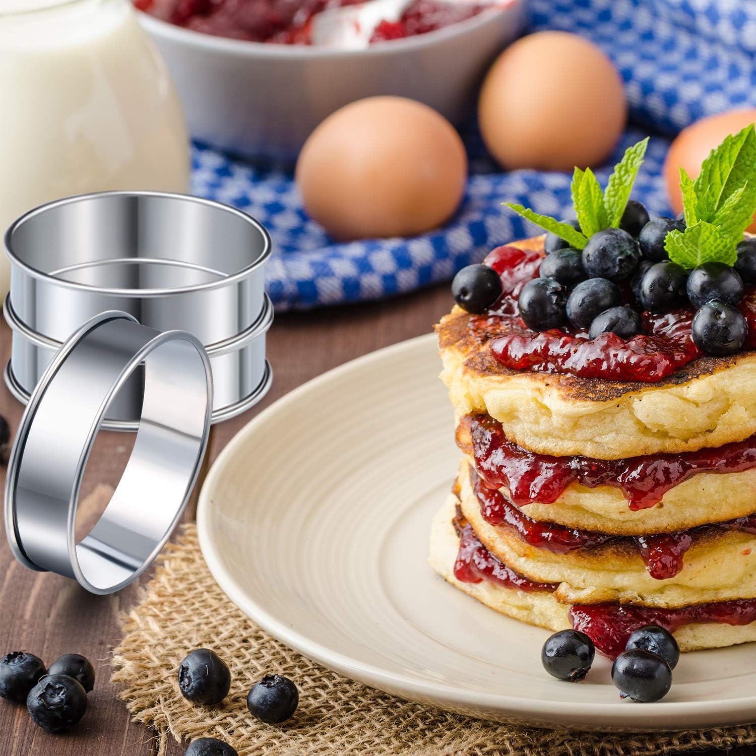 12 piezas de 3.15 pulgadas, anillos de acero inoxidable redondos para muffins, anillos de metal para hacer crujidos, tarta y muffins