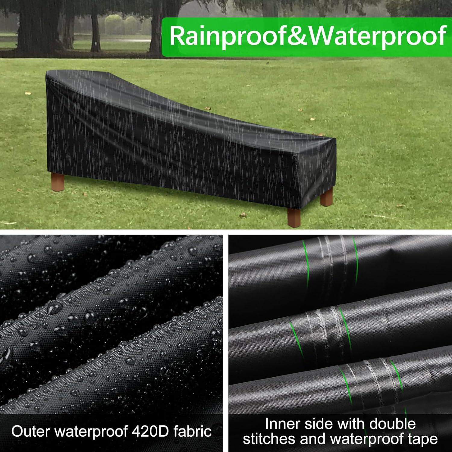 Fundas impermeables para tumbonas de patio, para exteriores, para todo tipo de clima, protección resistente para tu valiosa tumbona, 76 pulgadas de